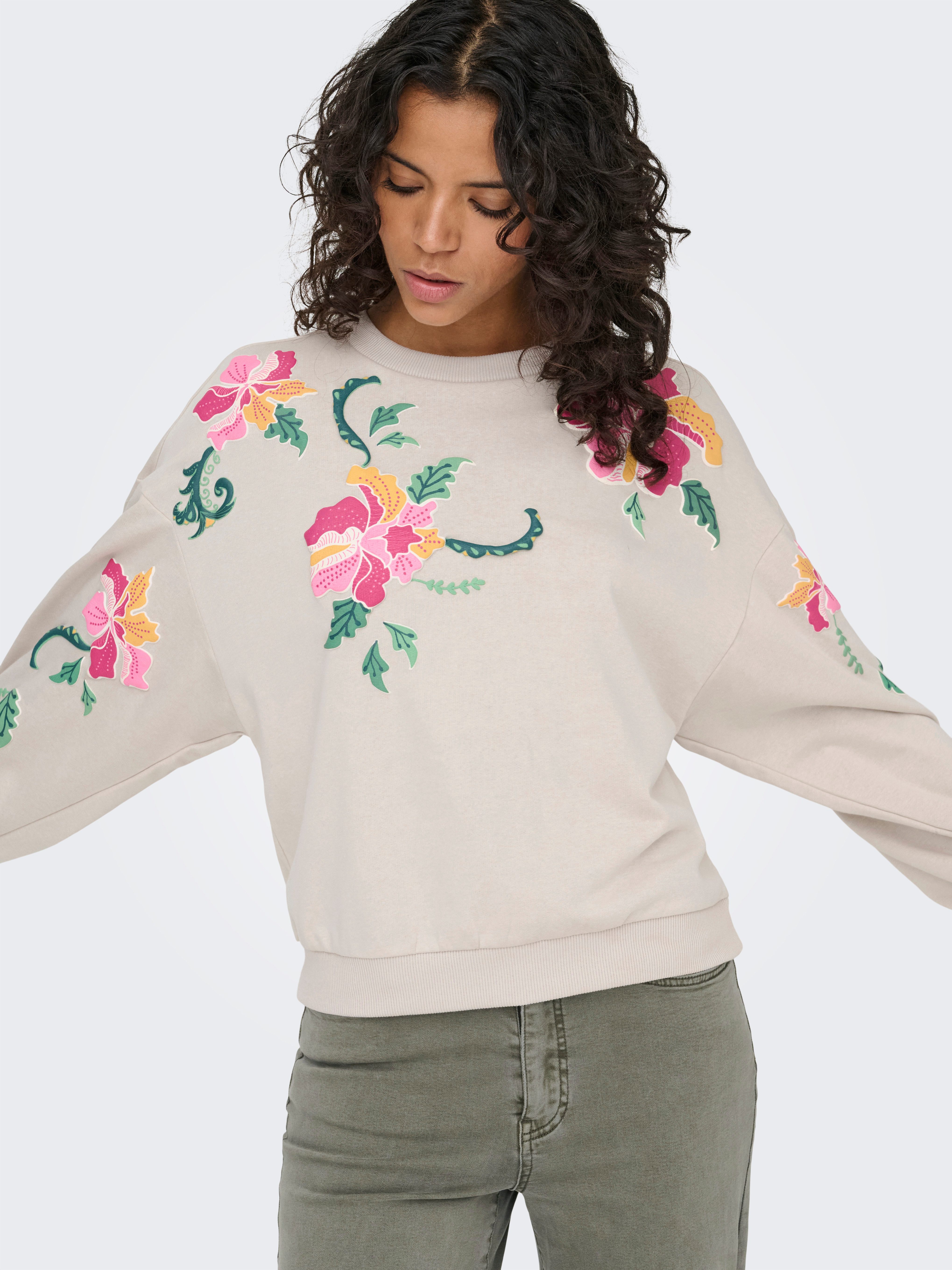 ONLY Sweatshirt ONLBROOKE L/S O-NECK FLOWER SWT Baumwollmischung, regular fit – Bild 4 von 5