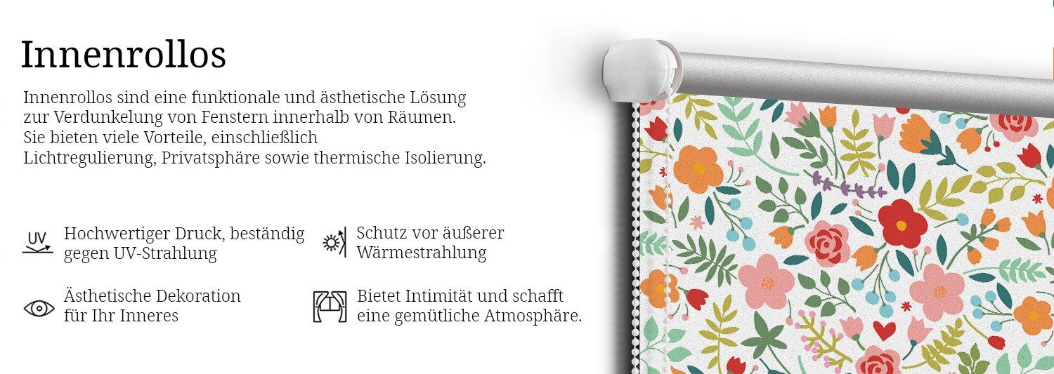 Rollo Modern für Fenster, Tulup, halbtransparent, Freihängend, Verschraubung, Bedruckt