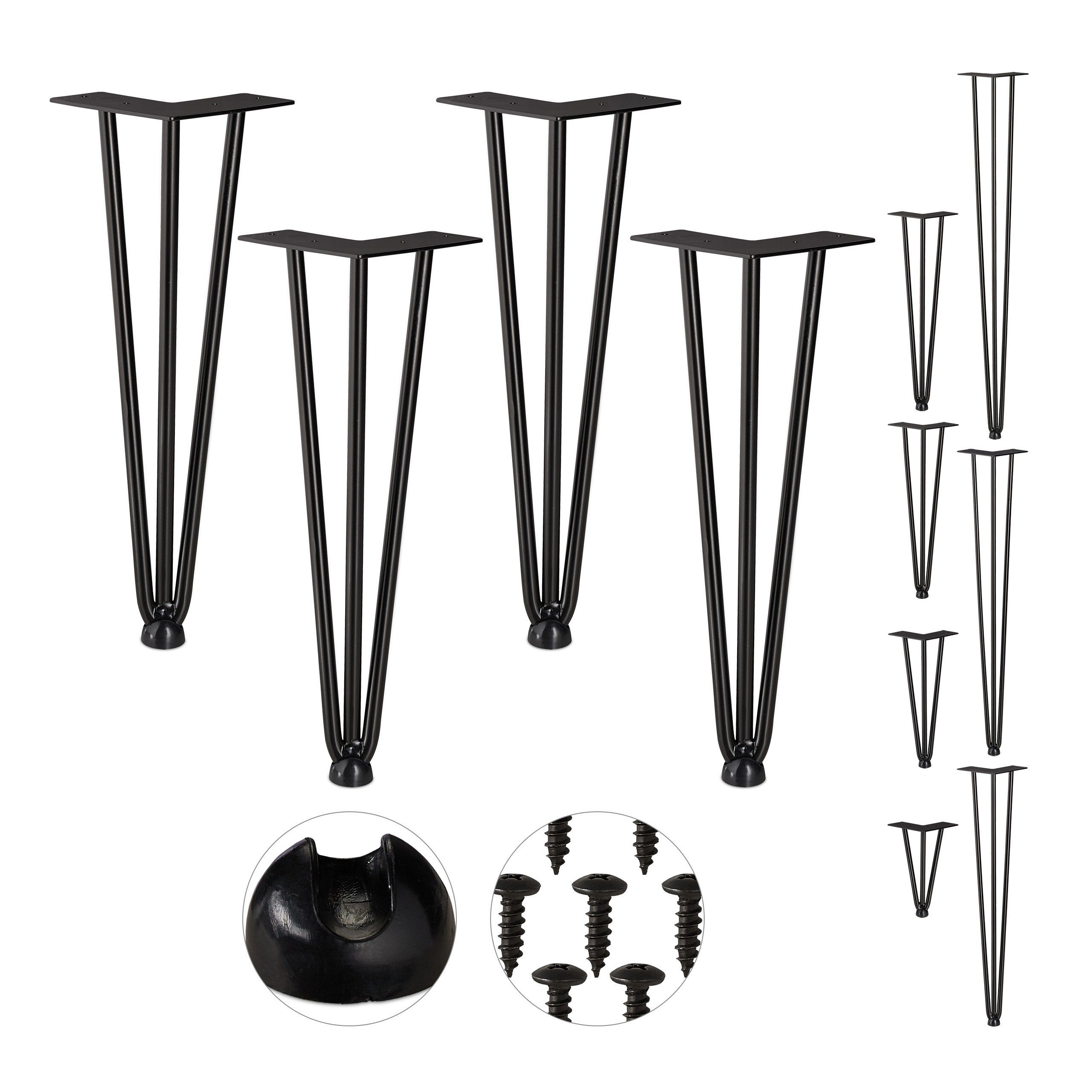 relaxdays Tischbein 4er Set Hairpin Legs mit 3 Streben, 36 cm - 3 Stangen