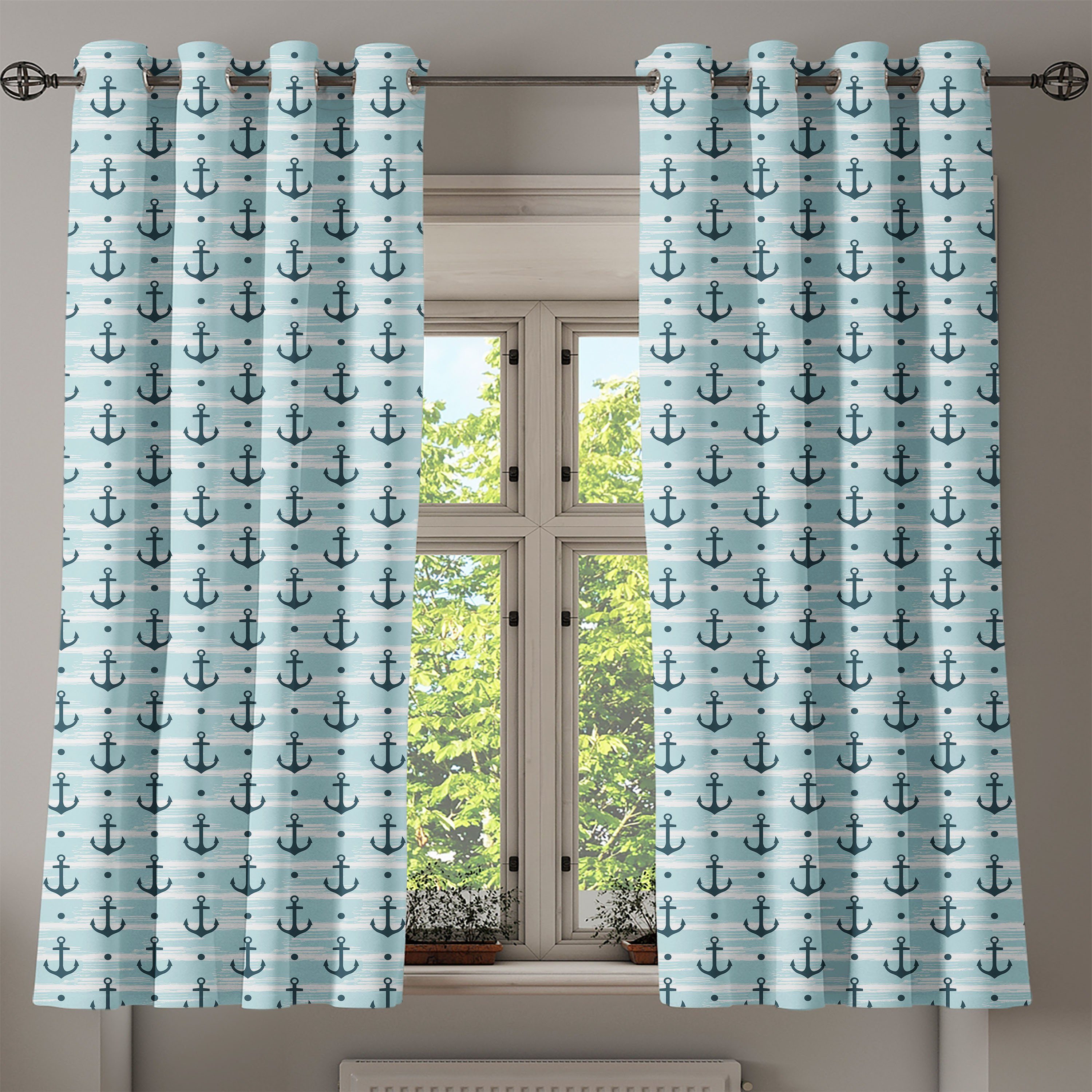 Muster Gardine mit Wohnzimmer, Schlafzimmer Dekorative Anker 2-Panel-Fenstervorhänge Anker für Abakuhaus,