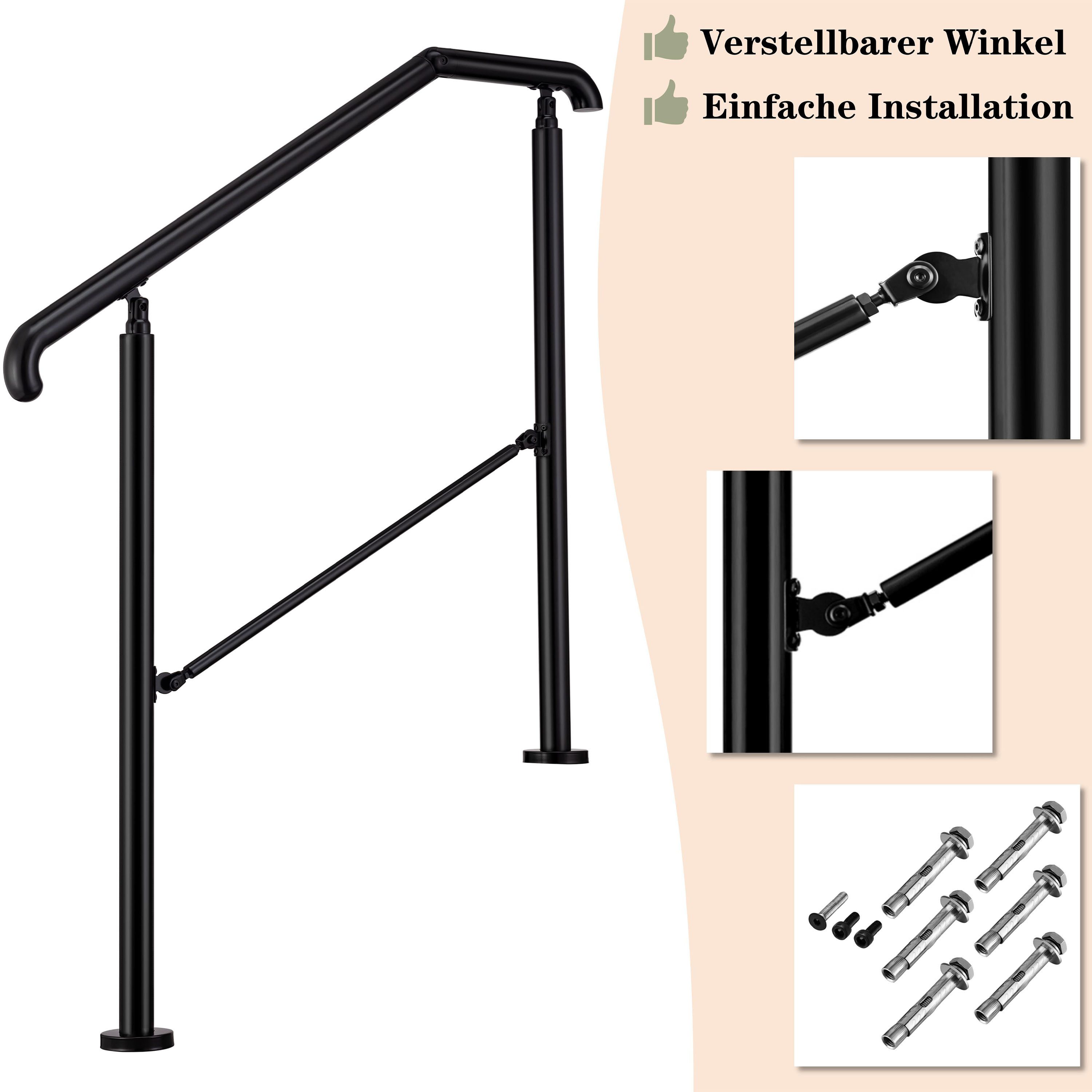 duschspa Handlauf 2–5 Stufen Edelstahl Geländer Eingangsgeländer für innen / außen, 108 cm Gesamtlänge, Eingangsgeländer, silber/schwarz, 108/136/162 cm – Bild 5 von 5