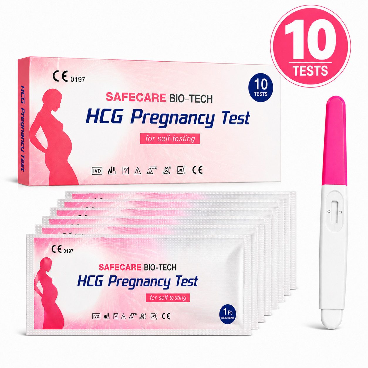 Safecare Bio-Tech Schwangerschaftstest Frühtest 25 miu/ml Ultra Empfindlich HCG Midstream Urin, 1 Messparameter, Testkasette, 10-tlg., Urinprobe, Schnelle Ergebnisanzeige, Qualitätstest, Zertifiziertes Marke