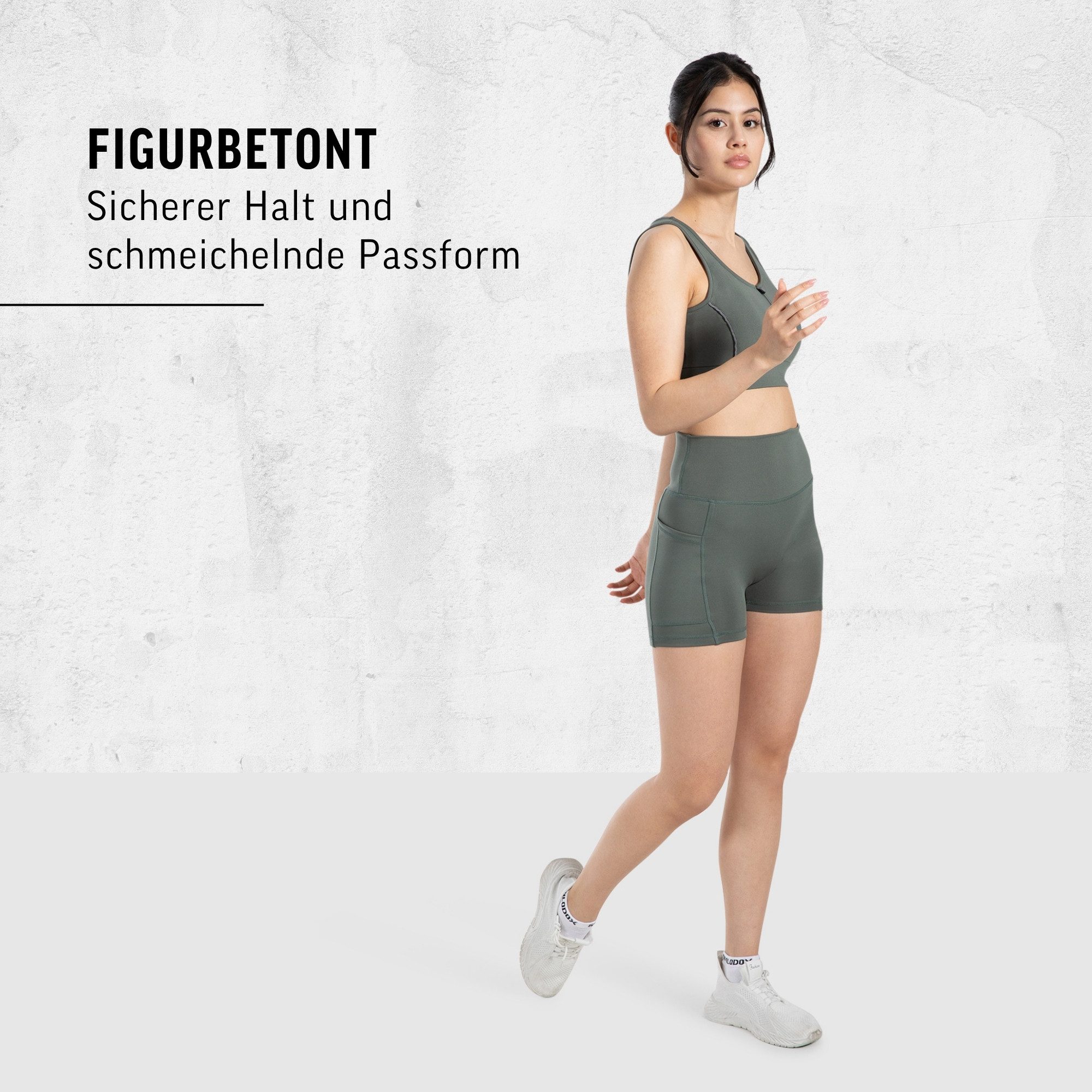 Smilodox Shorts Josie, High Waist Sportshorts enganliegend, Radlerhose Eingrifftaschen Elastischer Bund, Yogahose, Training Workout Freizeit Athleisure