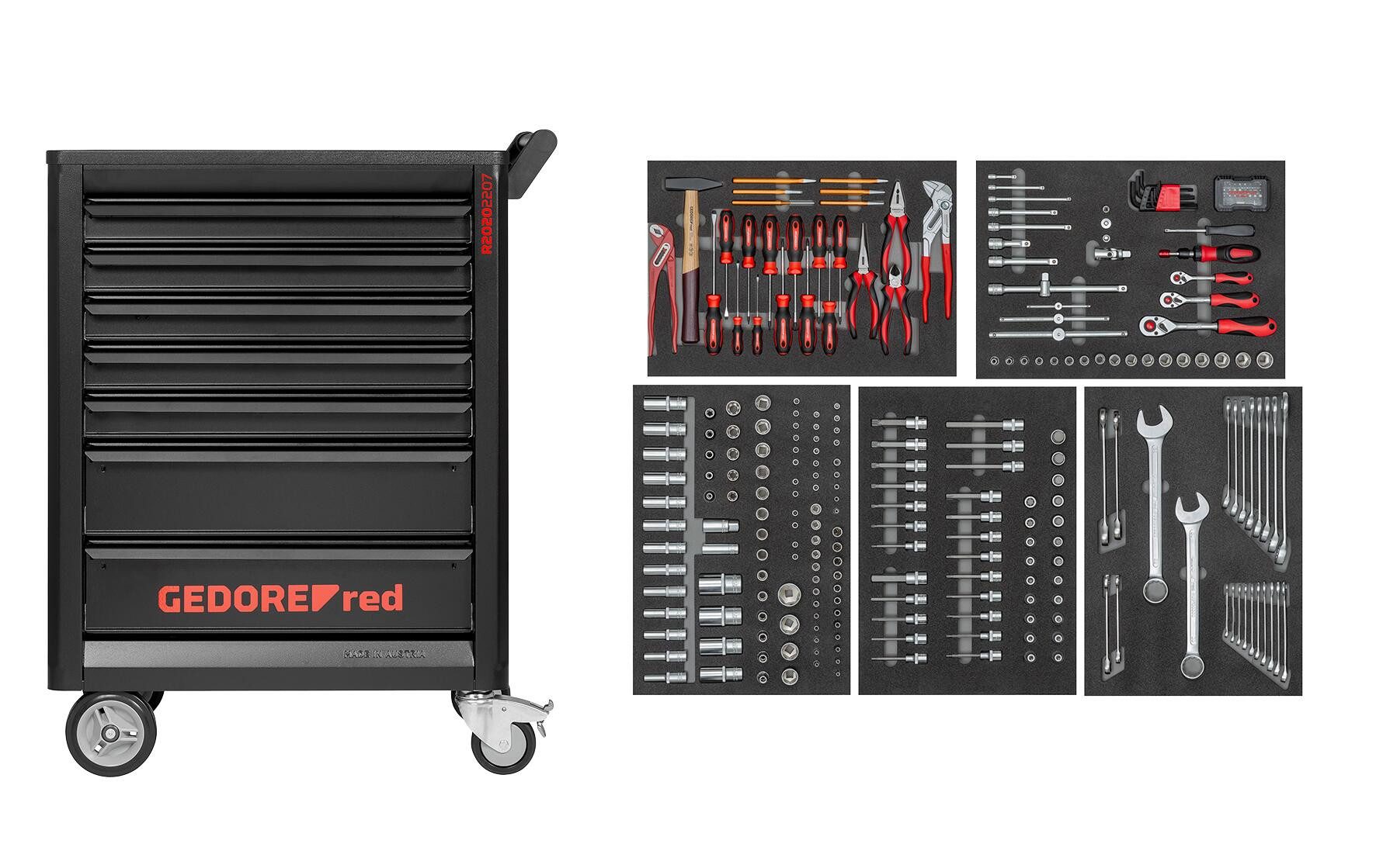 Gedore Red Werkzeugkoffer R22071005 Werkzeugsatz im Werkstattwagen GEDMaster 273-tlg
