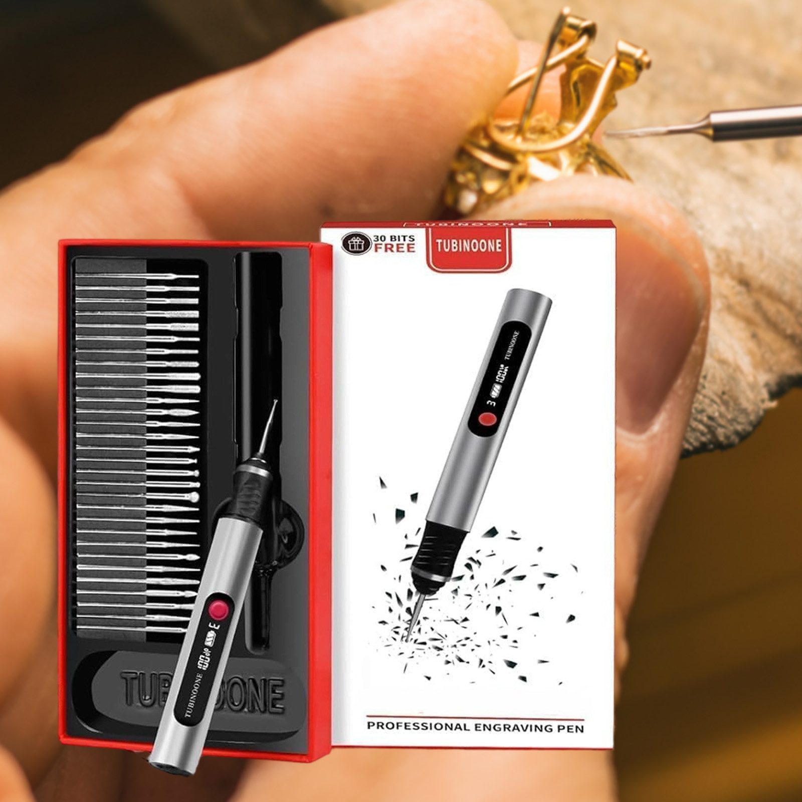 MODFU Graviergerät Kabelloser Gravur- und Schnitzstift elektrischer Rotationsschleifer, 3,7 V, mit USB-C Akku 30 Schnitzköpfen Überlastschutz, 3 Geschwindigkeitsstufen von 12.000 bis 20.000 U/min, für kreative Arbeiten auf vielen Materialien