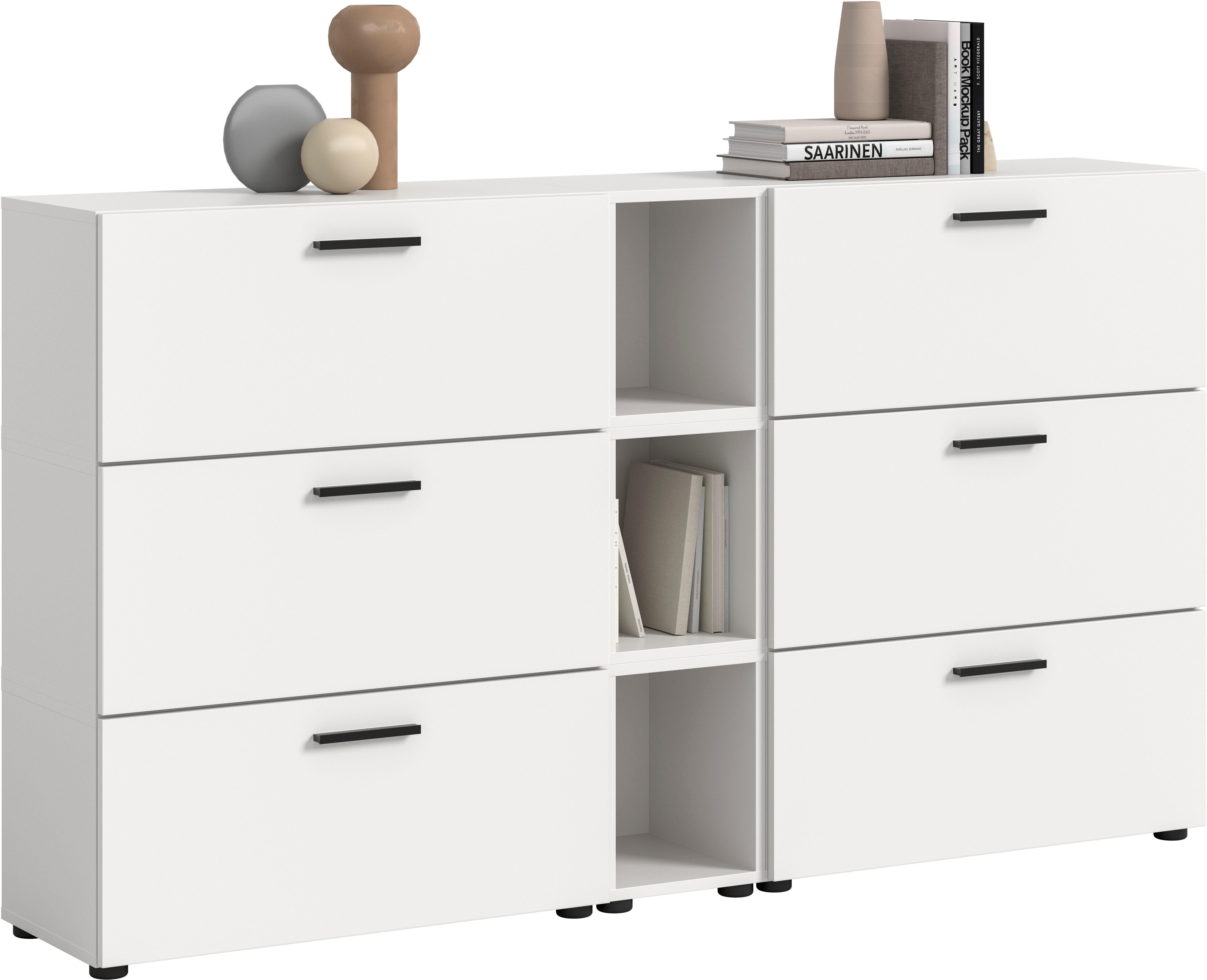 Home affaire Schrank-Set ENESTE, 9-teilig, in verschiedenen Farben, individuell kombinierbar, (3-St., verschiedenste Kombinationmöglichkeiten, stehend oder hängend), Stauraumelement, Kombination, Wohnkombination, Schrankwand, Lowboard