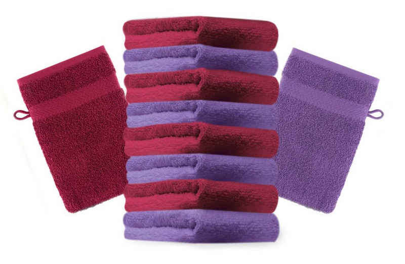 Betz Waschhandschuh 10 Stück Waschhandschuhe Premium 16x21 cm Farbe dunkelrot und lila (10-tlg)