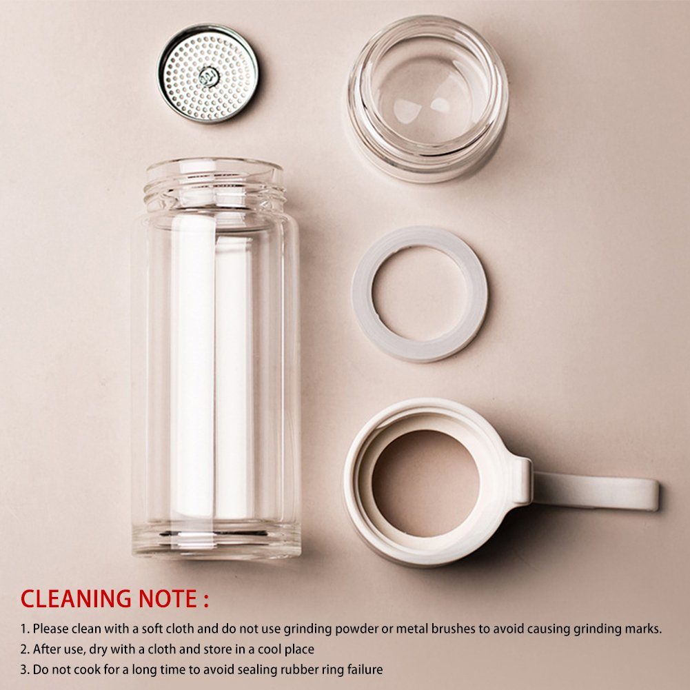 Blusmart Trinkflasche Doppelschichtiger Tee-Wasser-Trenn-Glasbecher white