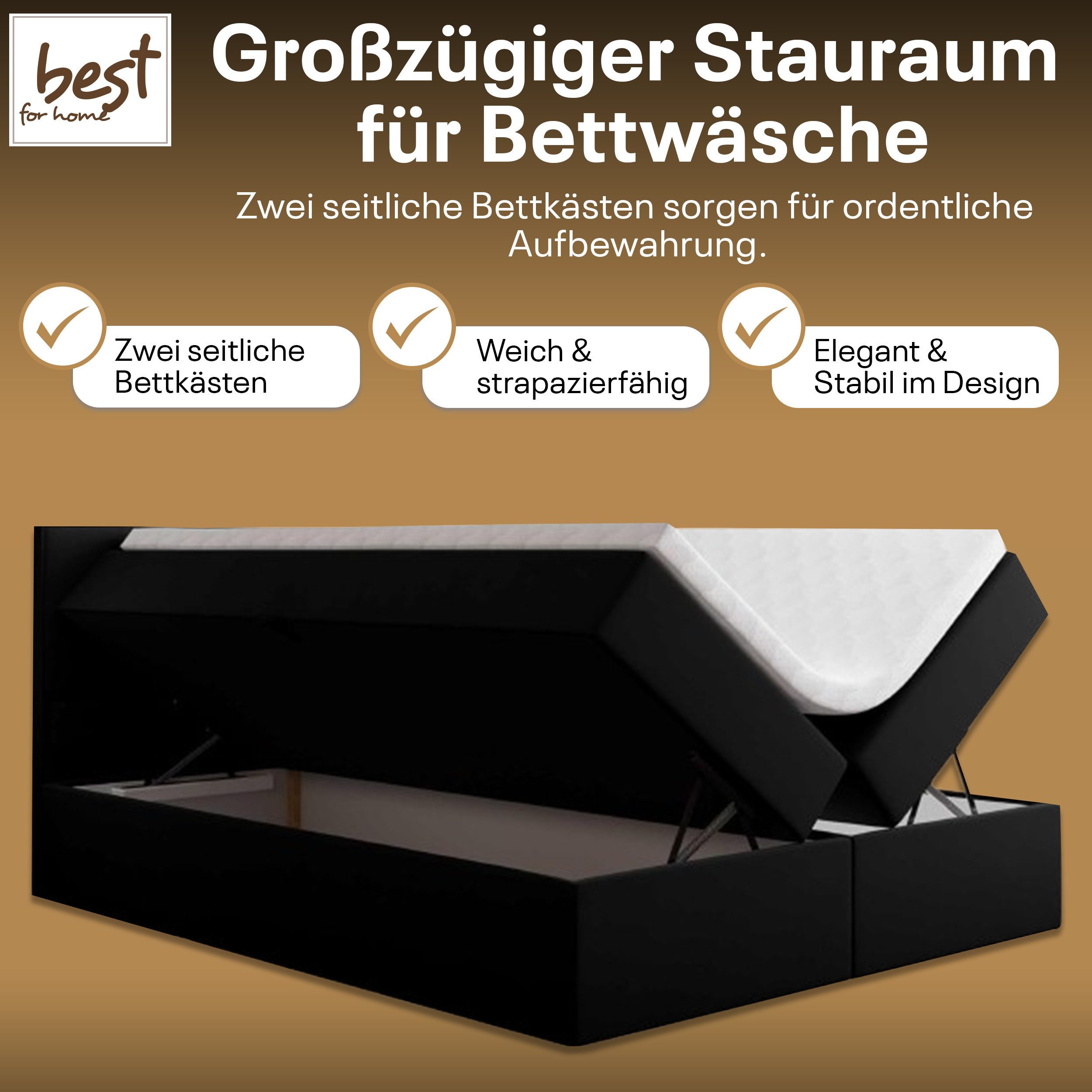 Best for Home Boxspringbett Boxspring bett mit Bonellfederkern&Komfort-Topper und Stauraum (1-teilig, 4-St., 140x200 160x200 180x200 200x200), Handwerksqualität, TOP Preis-Leistungs-Verhältnis