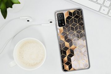 MuchoWow Handyhülle Abstrakt - Würfel - Gold - Muster - Schwarz - Weiß, Phone Case, Handyhülle Xiaomi Mi 10T, Silikon, Schutzhülle
