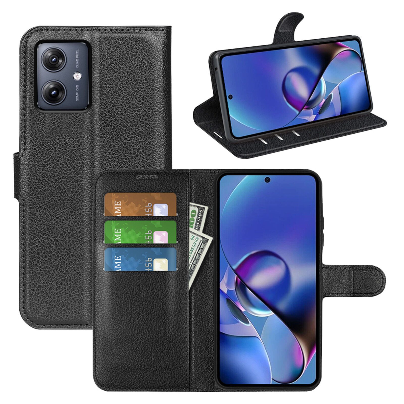 betterfon Handyhülle Handytasche für Motorola Moto G54 Klapphülle Schwarz, 3 Kartenfächer, Magnetverschluss & Standfunktion im Lederlook