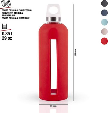 Sigg Trinkflasche Star Trinkflasche Glasflasche Silikonhülle 0.5 L Scarlet Rot, hitzebeständig, rutsch und stoßfest