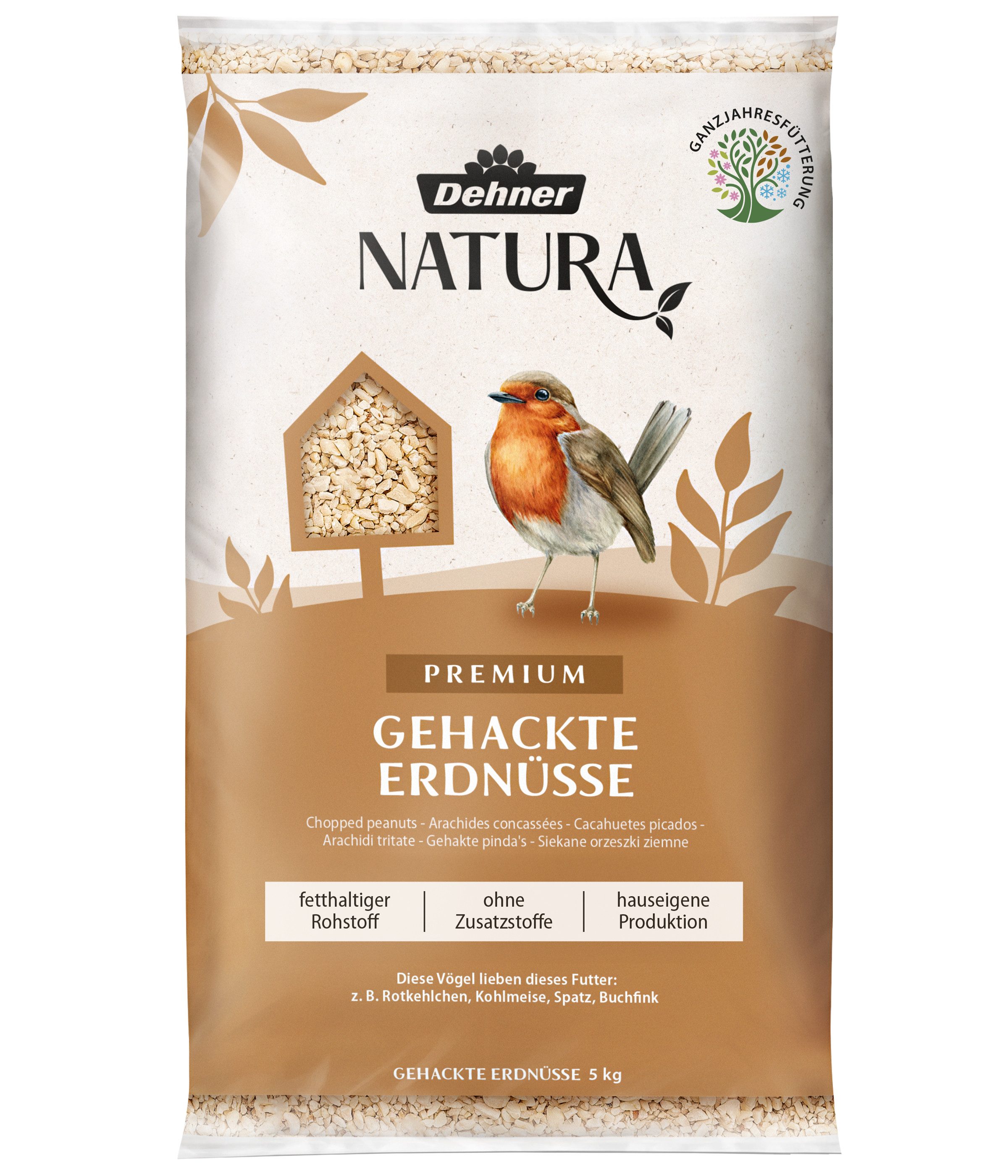 Dehner Natura Premium Erdnusskerne gehackt, Wildvogelfutter schalenfrei Erdnuss, Kraftfutter für: Gartenvögel, Wildvogel, hochwertiges Fettfutter für Meise, Rotkehlchen, Amsel, Buchfink