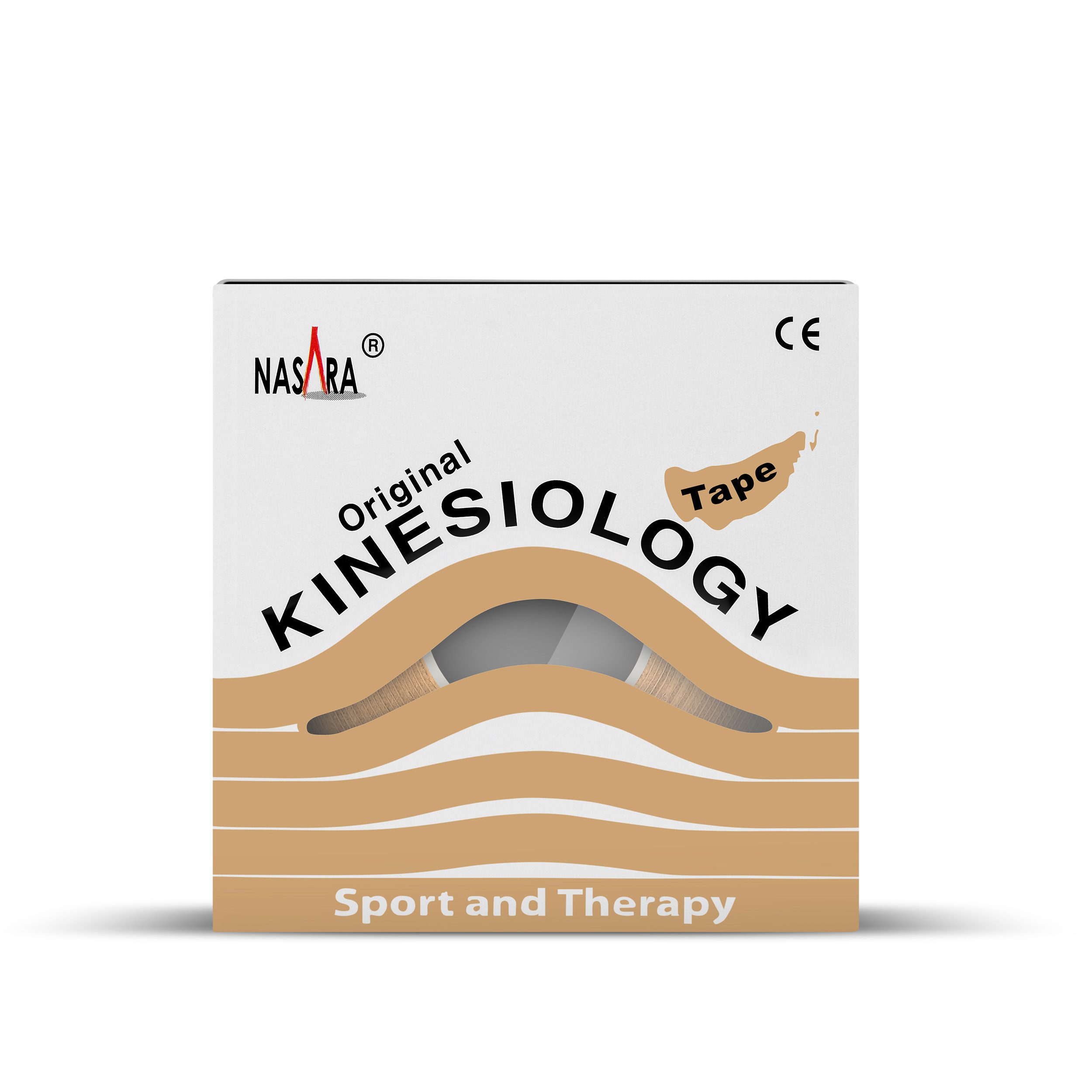 NASARA Kinesiologie-Tape 5m x 5 cm Rolle Sport- und Pysiotape mit langer Haftdauer in Beige 5m x 50 mm