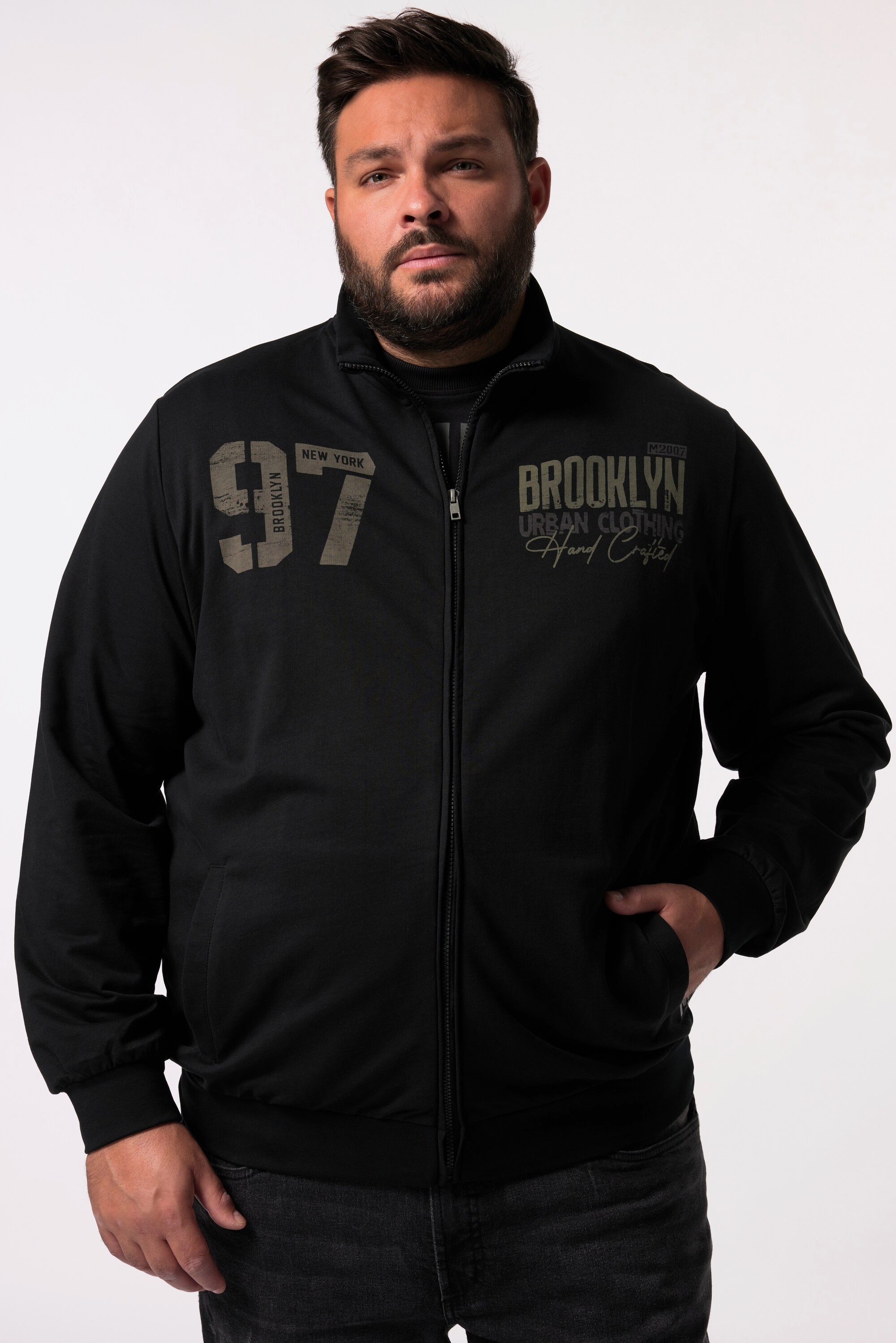 Fleecejacke Sweatjacke Stehkragen Brustprint