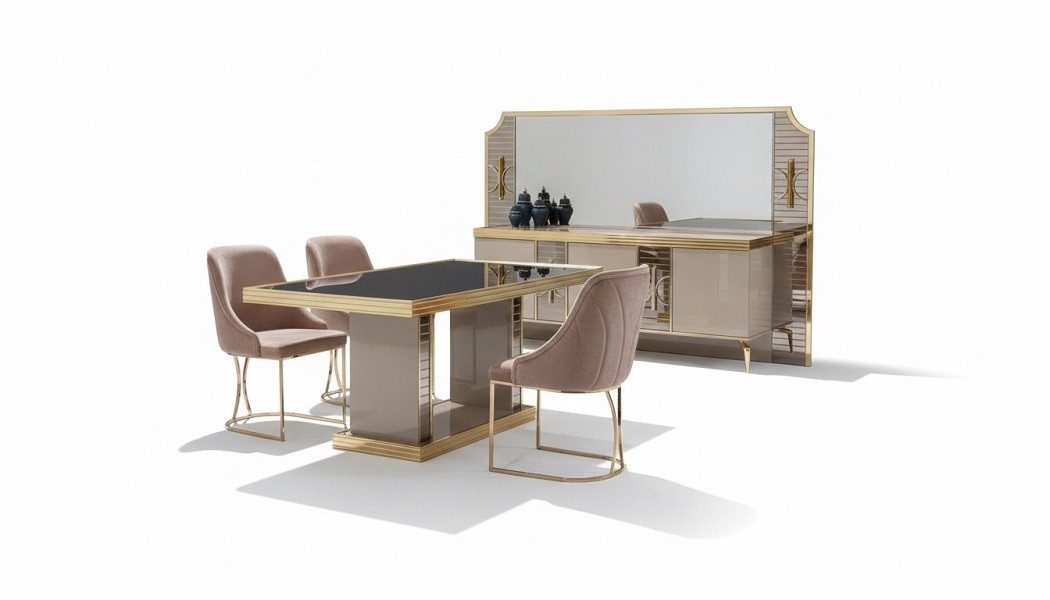 JVmoebel Esszimmer-Set Modern Esszimmer Set Tisch 6x Stühle Anrichte mit Spiegel SOFORT, (8-St), Made in Europa