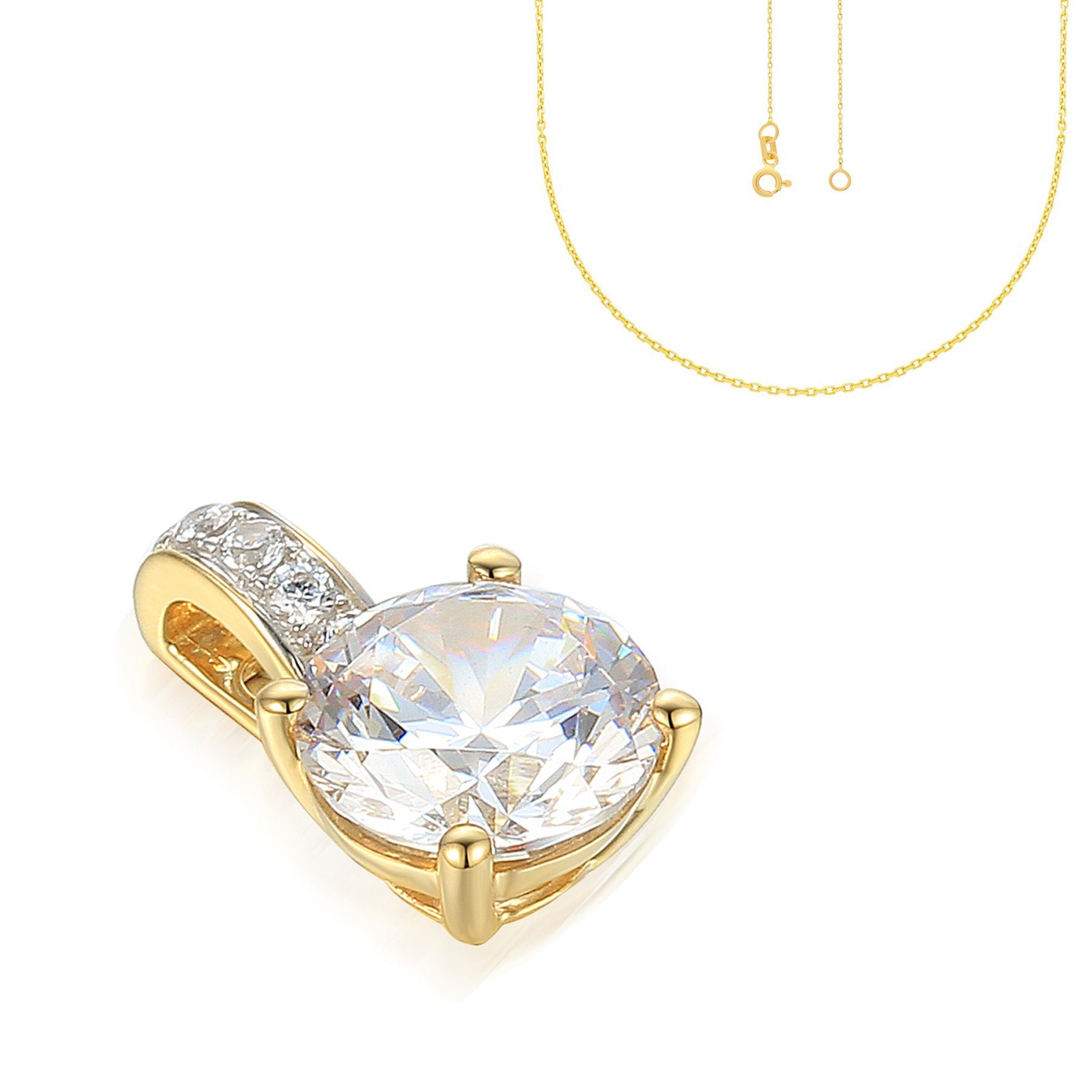 Collier 585er Gelbgold Anhänger mit Zirkonia Solitäir