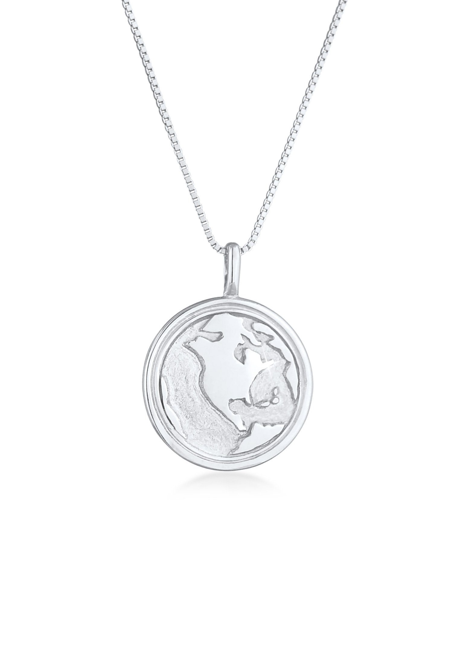 Elli Kette mit Anhänger Weltkugel Globus Münze Coin 925 Silber, Weltkugel