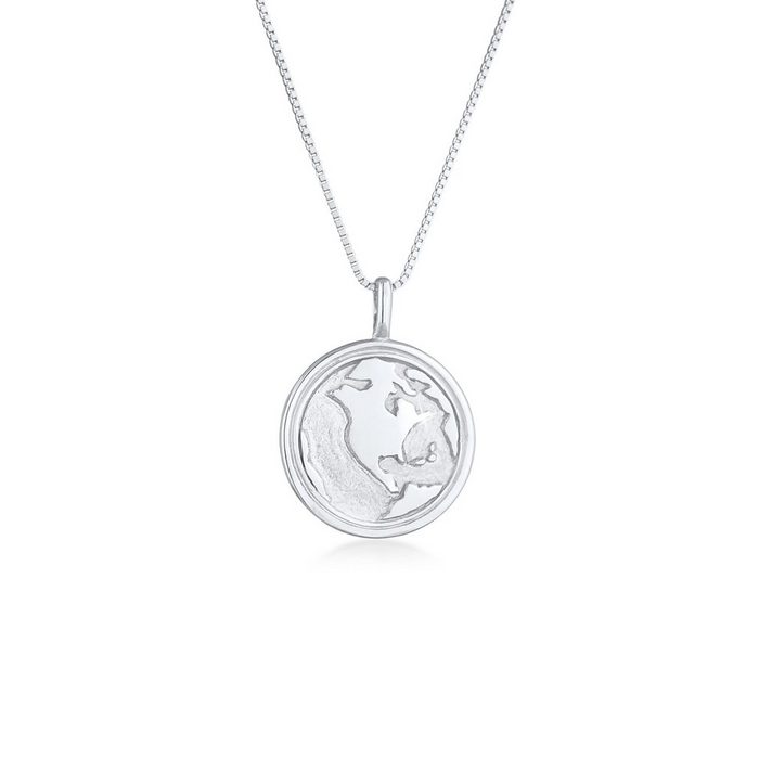 Elli Kette mit Anhänger Weltkugel Globus Münze Coin 925 Silber Weltkugel