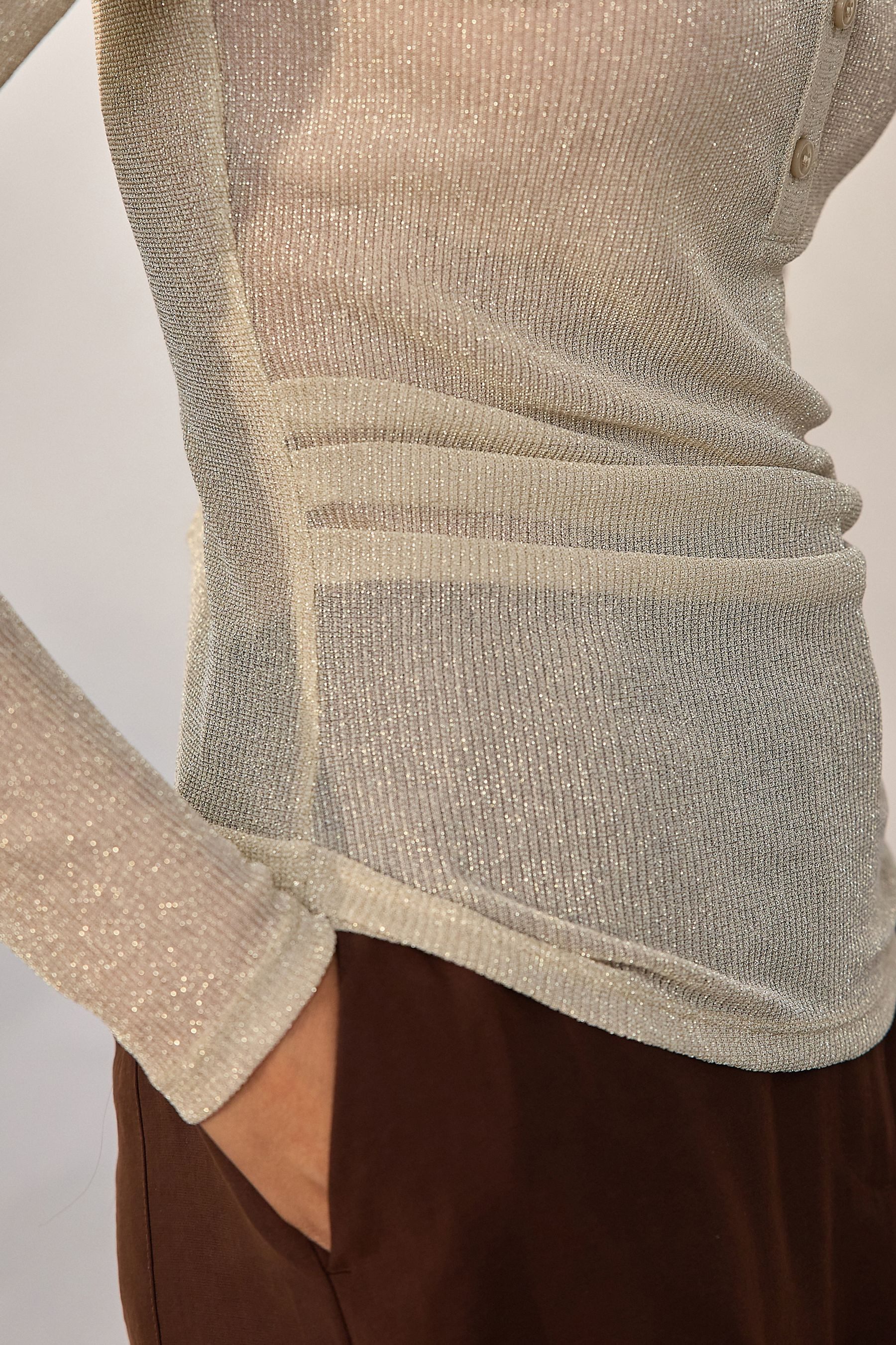 Next Langarmshirt Langärmeliges Polo-Top mit Glitzer (1-tlg)