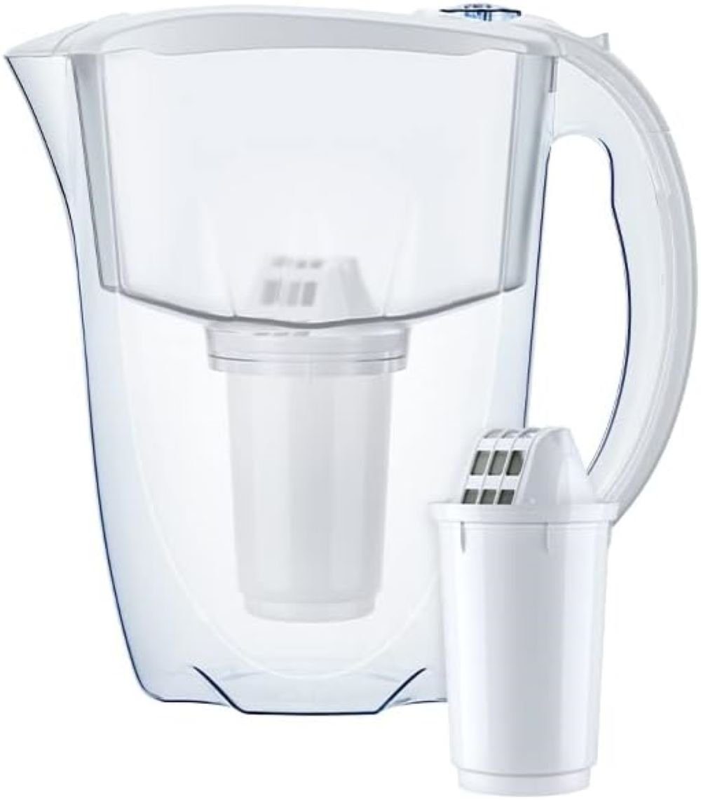 AQUAPHOR Wasserfilter Set Prestige weiß - inkl. 2x Filterkartuschen A5, 350l., Zubehör für Zubehör für Filterkartuschen AQUAPHOR A5, A5H hartes Wasser & A5 Magnesium, Reduziert Kalk, Chlor & weiteren Stoffen. BPA frei