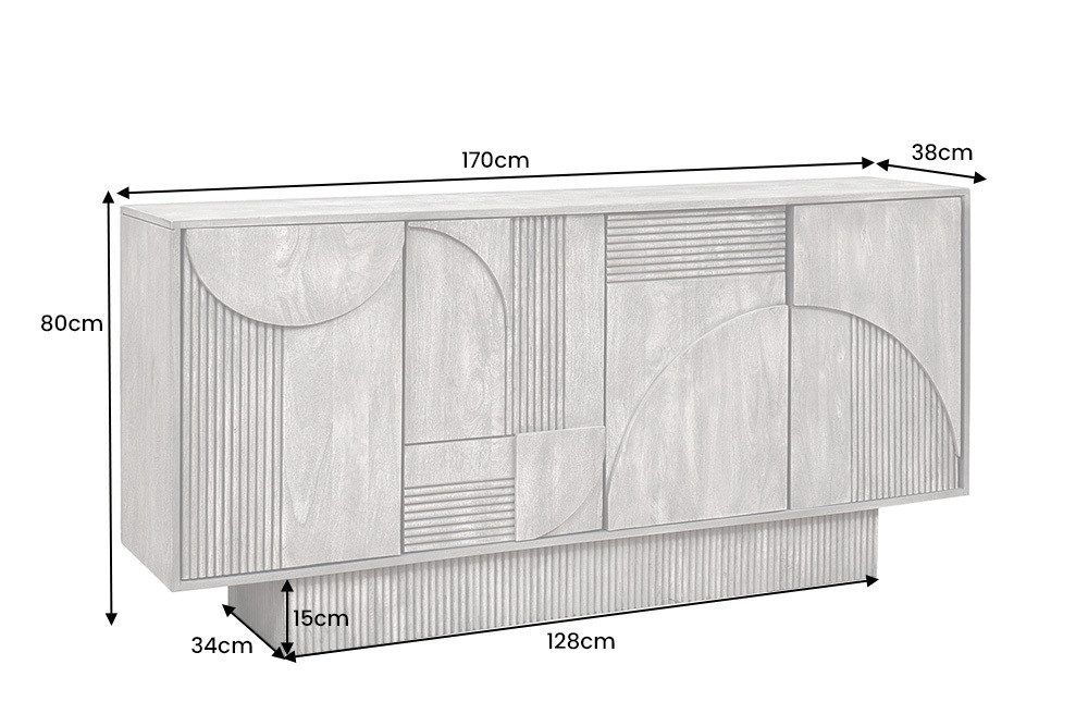 riess-ambiente Sideboard ART DECO 170cm grau smoked (Einzelartikel, 1 St), Massivholz · Kommode · 6 Fächer · 3D-Front · Wohnzimmer · Design – Bild 4 von 5