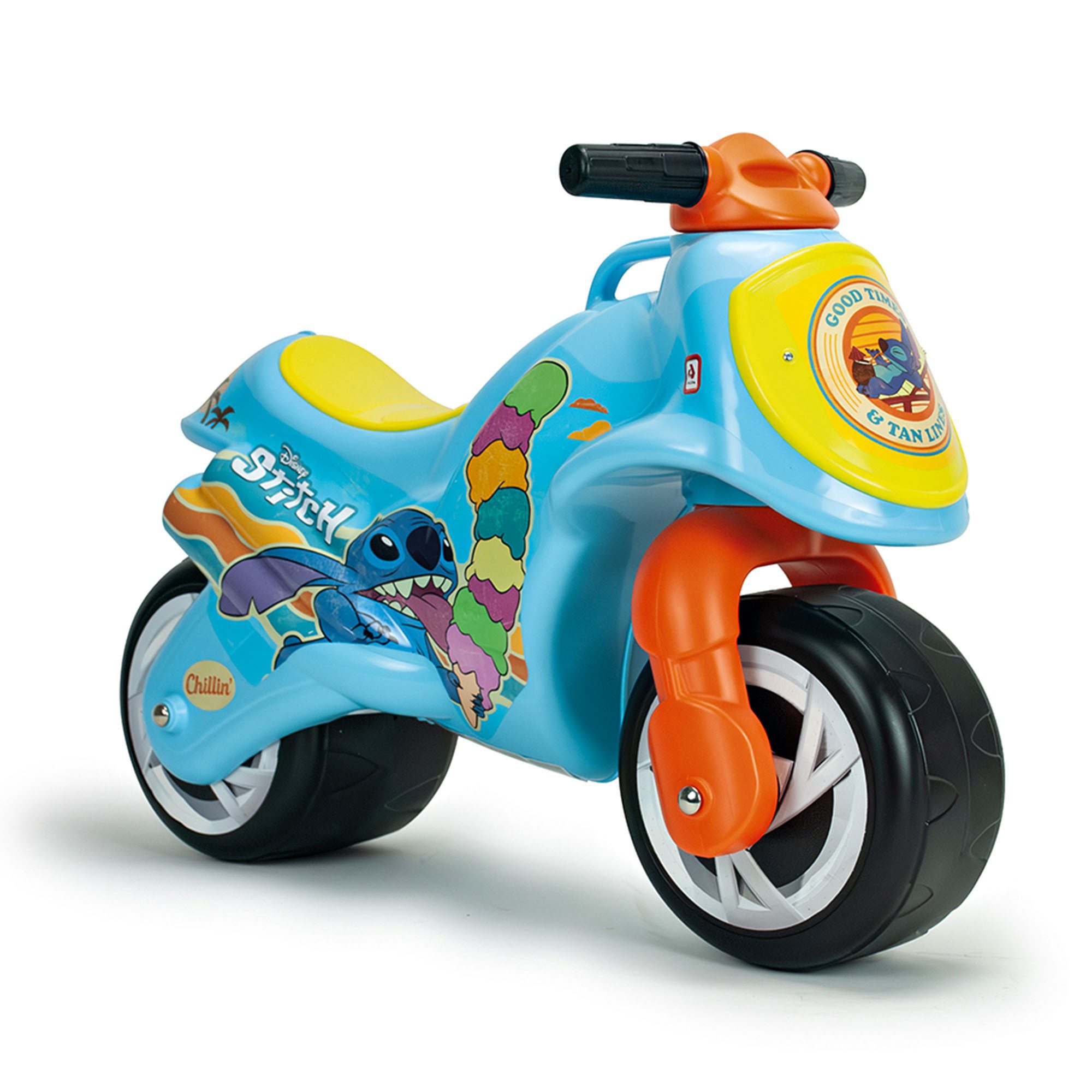 INJUSA Rutschmotorrad Stitch, Kinder Rutscher in Blau, stabile Kunststoffräder, bis 30 kg Last