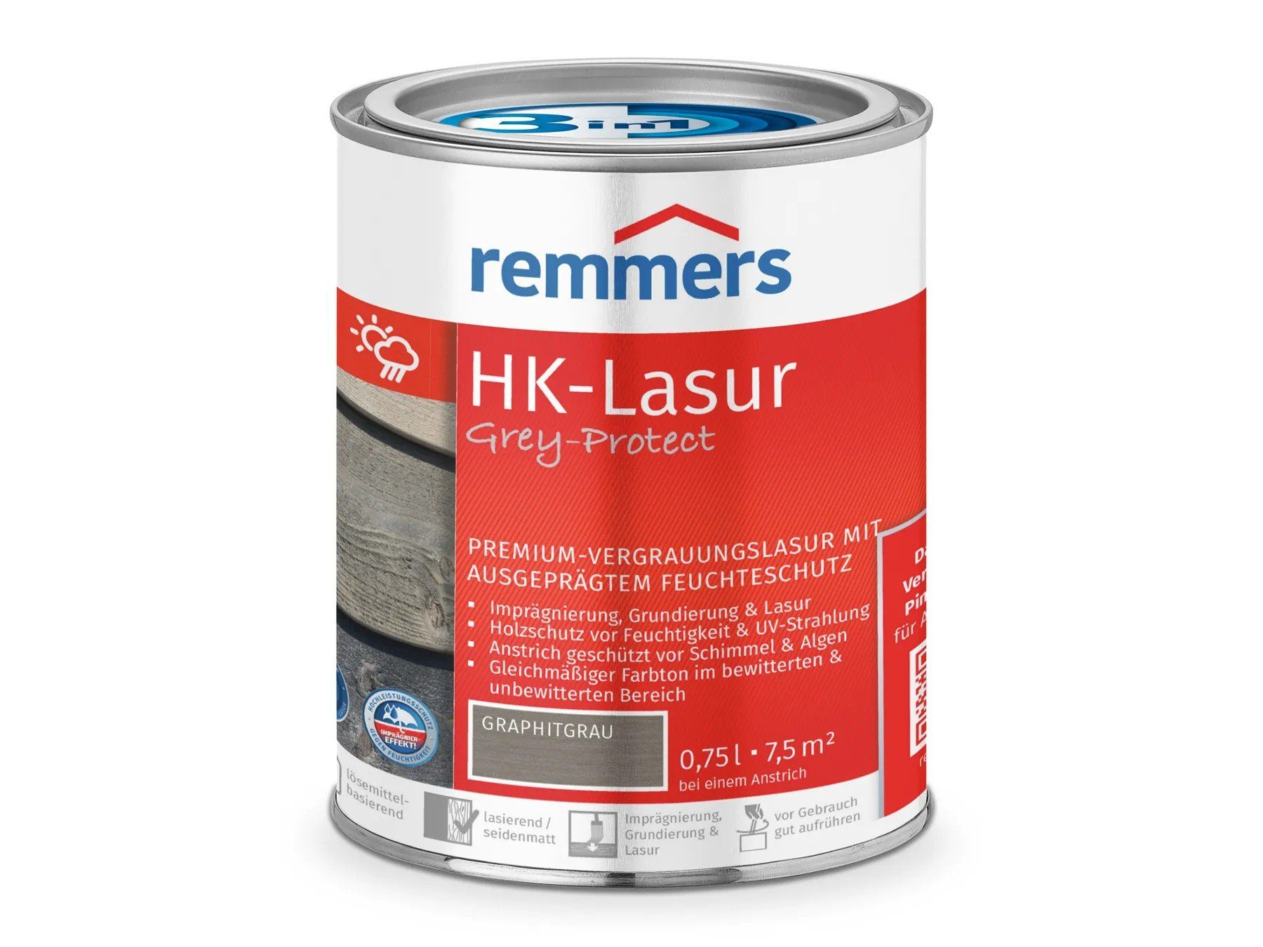 Remmers Holzschutzlasur HK-Lasur 3in1 Grey-Protect graphitgrau (FT-25416)