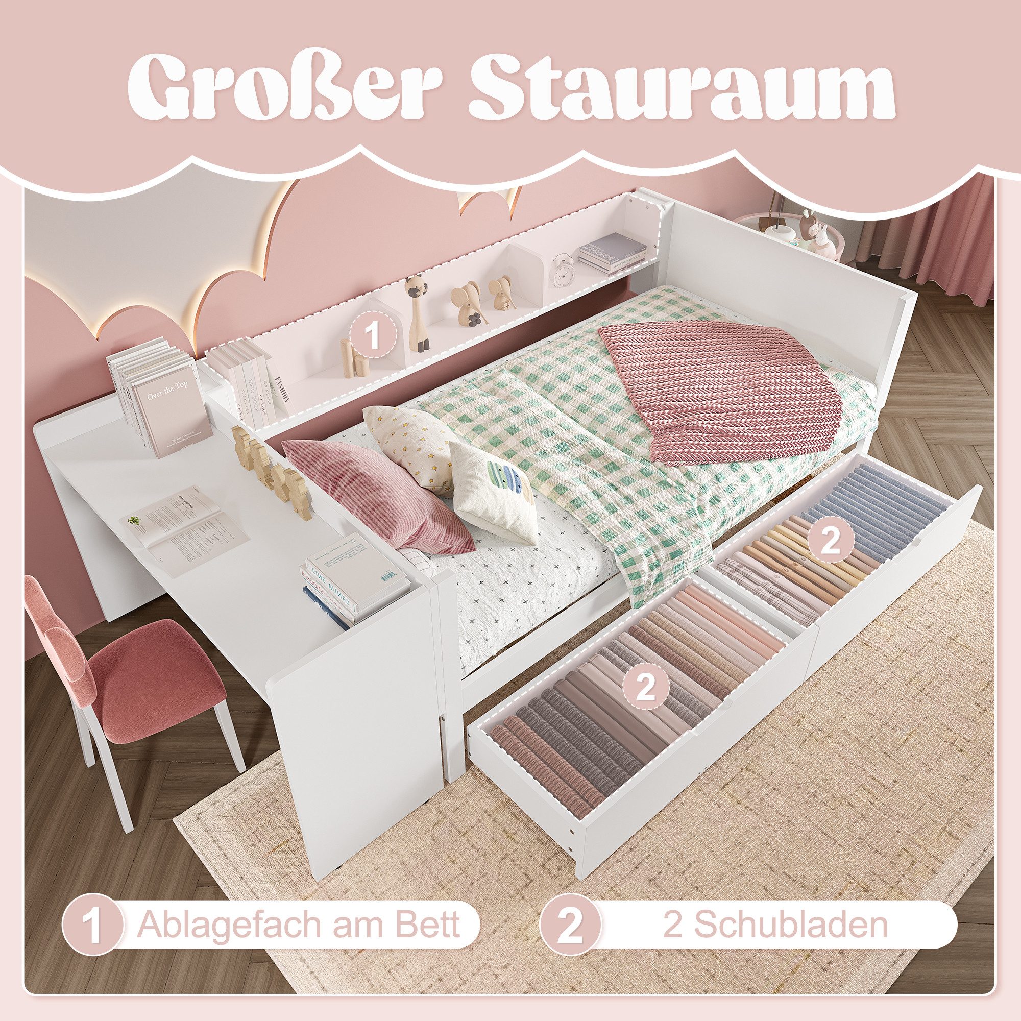 OKWISH Kinderbett mit Schreibtisch, Jugendbett Daybett günstig online kaufen