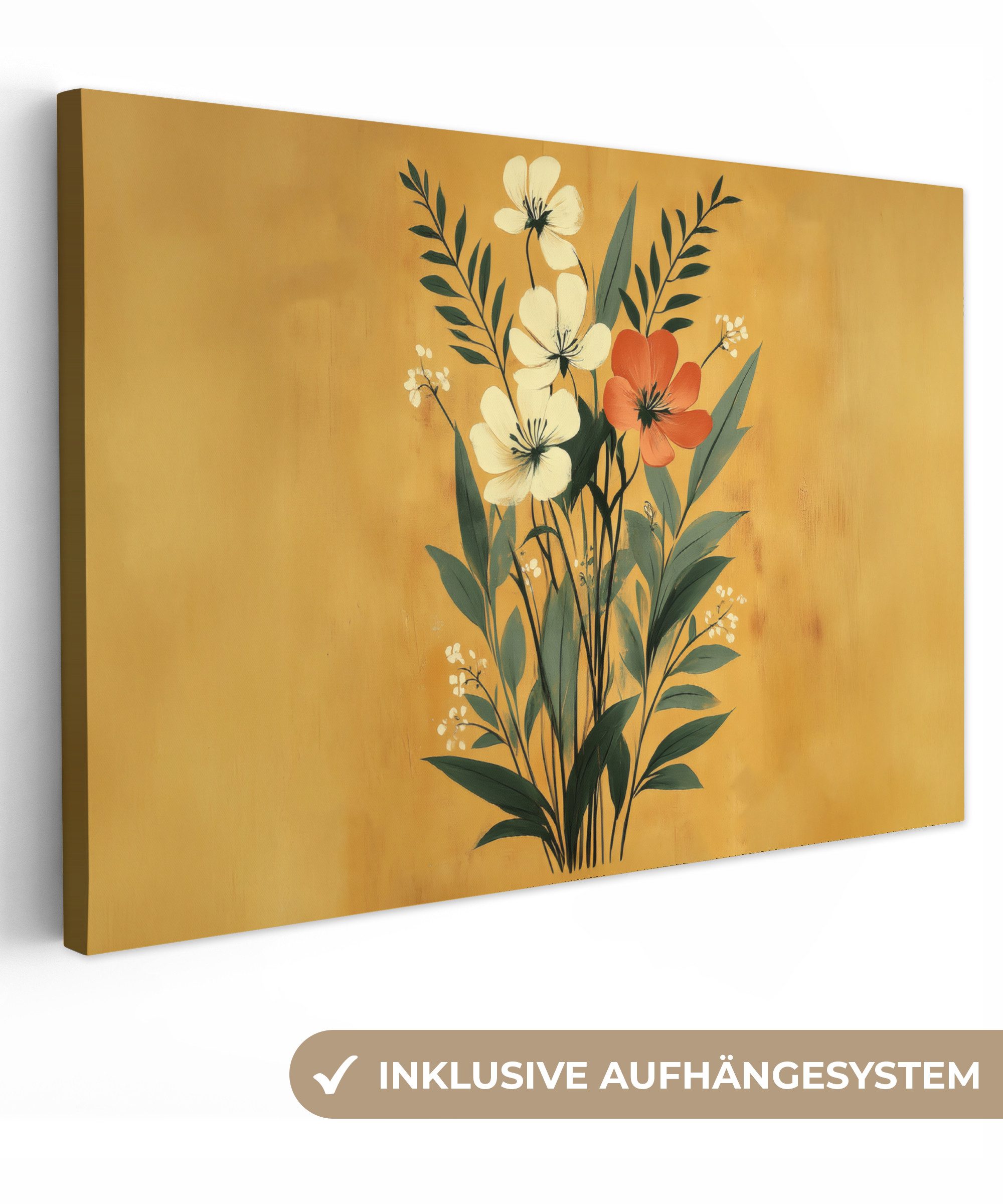 Leinwandbild Blätter - Blumenstrauß - Gelb