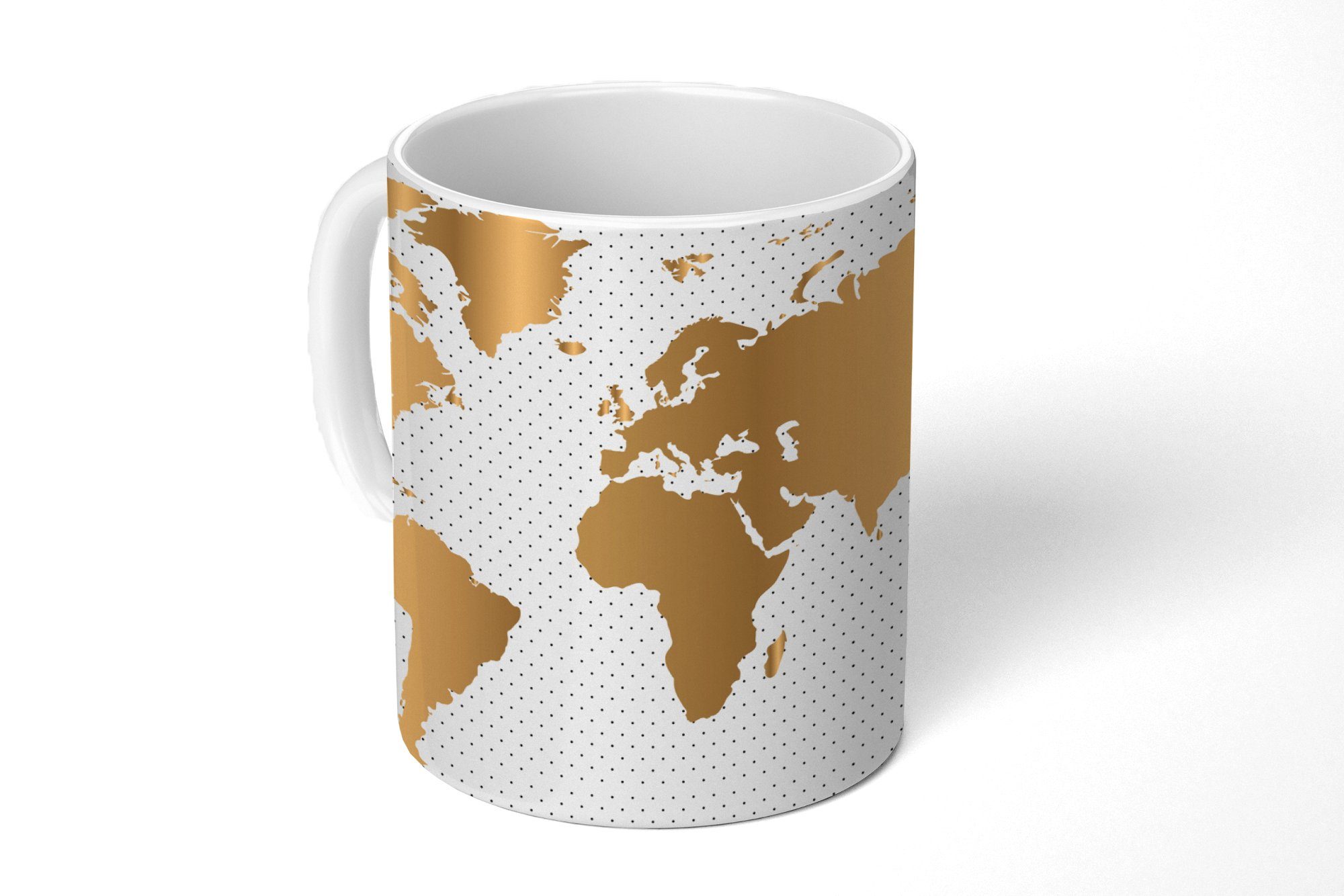 MuchoWow Tasse Weltkarte - Gold - Pünktchen - Kinder - Jungen - Mädchen, Keramik, Kaffeetassen, Teetasse, Becher, Teetasse, Geschenk