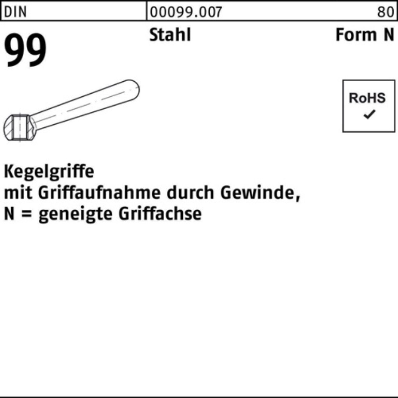 Reyher Griff 100er Pack Kegelgriff DIN 99 N 200 M24 Stahl geneigte Griffachse 1 St