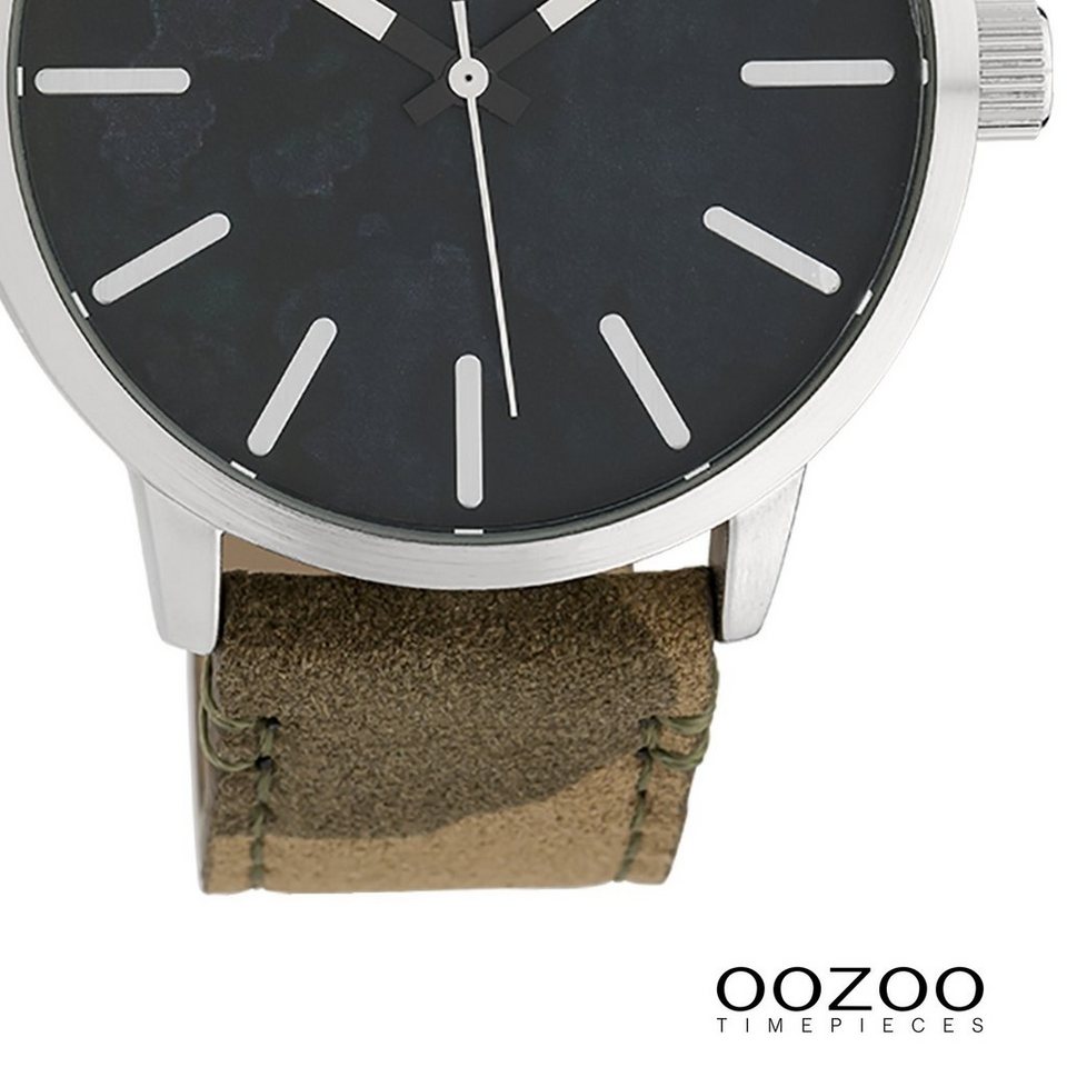 OOZOO Quarzuhr Oozoo Unisex Armbanduhr Timepieces Analog, Damen, Herrenuhr  rund, groß (ca. 45mm) Lederarmband, Fashion-Style, Japanisches Laufwerk