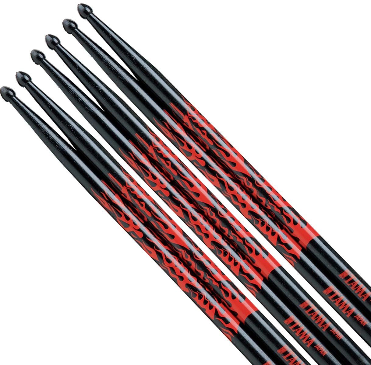 Drumsticks Tama Schlagzeugstöcke 5A-F-BR Red Rhythimic Fire Black 3 Paar