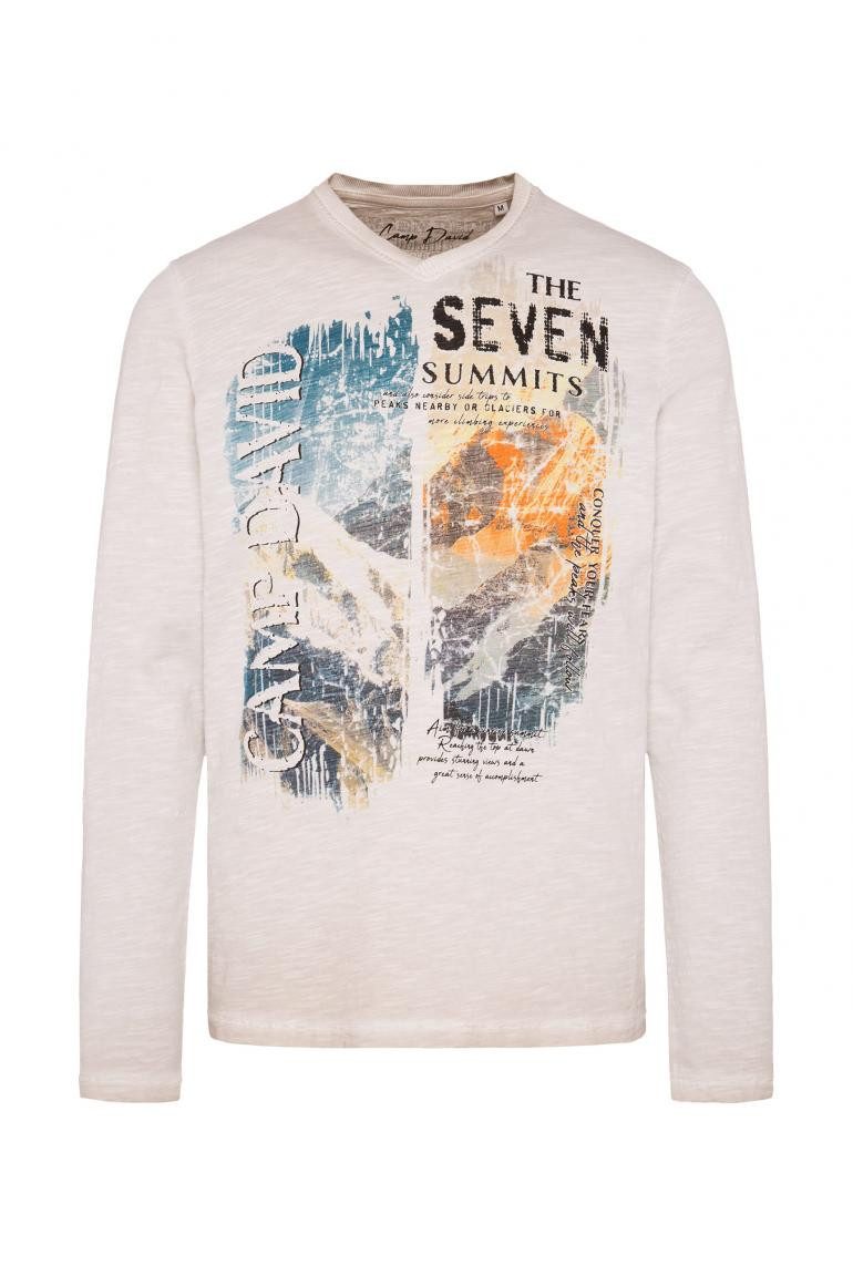 CAMP DAVID Longsleeve mit V-Neck und Photoprint silvery