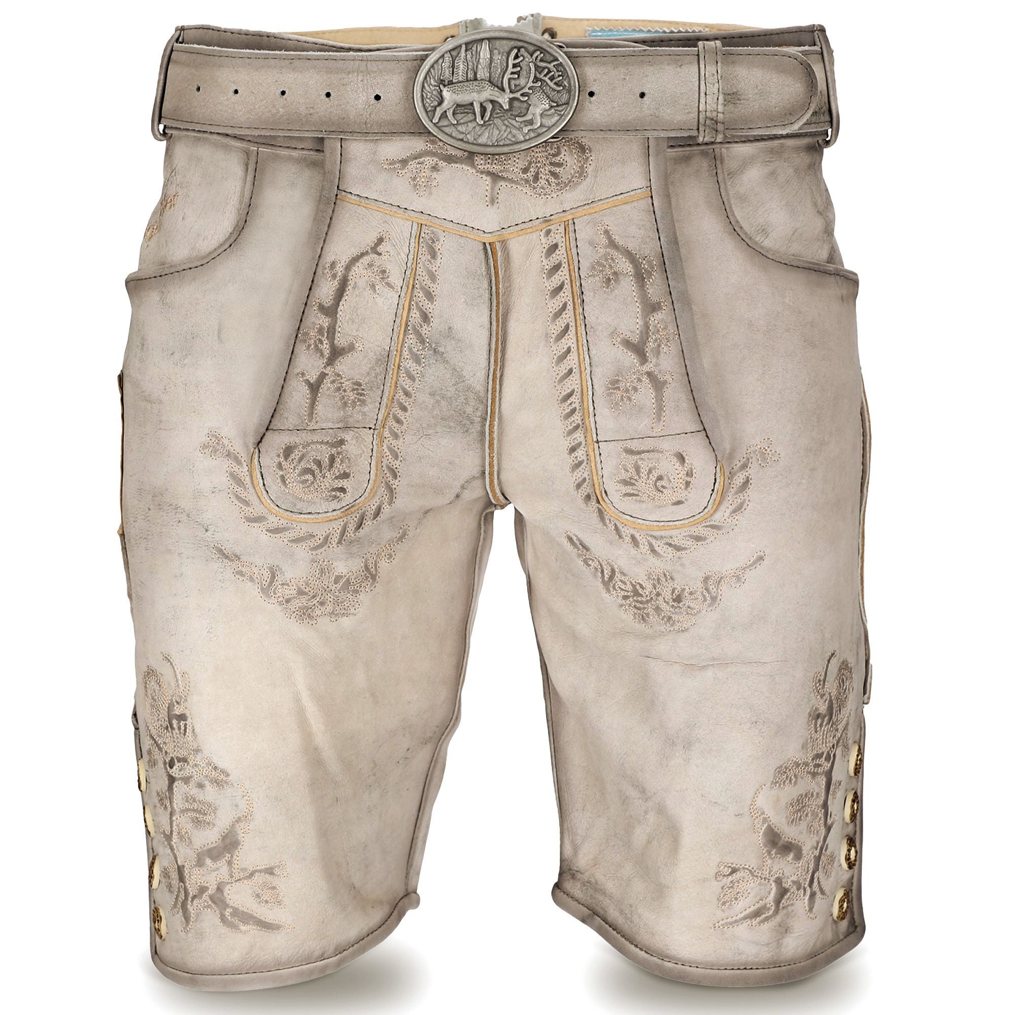Steigenhöfer Manufaktur Trachtenlederhose mit Gürtel - 100% Rindsleder - Lederhose Herren Kurz - Franz Handgemacht aus echtem Leder - Für Dein Oktoberfest Herren Outfit
