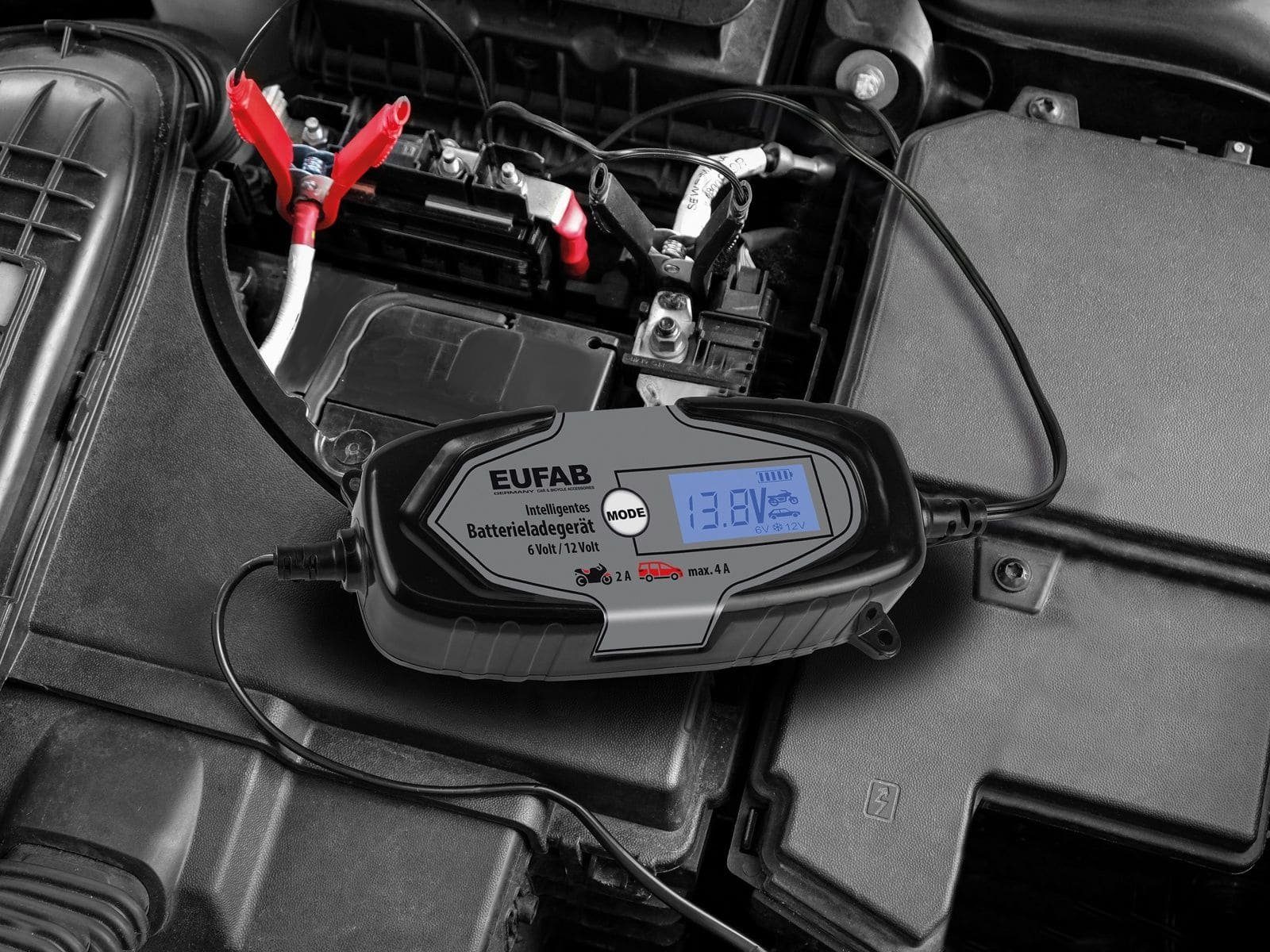 EUFAB EUFAB 16647 Autobatterie-Ladegerät (4000 mA), Vollautomatischer  mikroprozessorgesteuerter Ladevorgang in 9 Ladestufen