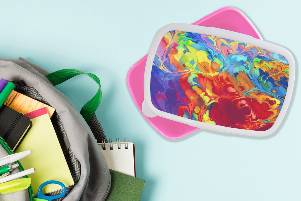 MuchoWow Lunchbox Regenbogenfarben beigemischt, Kunststoff, Brotdose Kunststoff rosa Erwachsene, (2-tlg), Mädchen, Snackbox, Brotbox Kinder, für