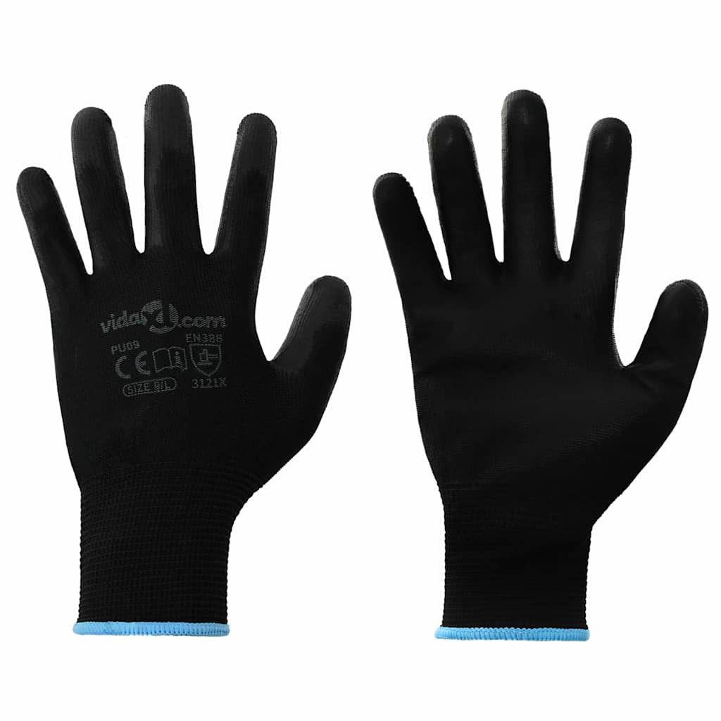 vidaXL Arbeitshandschuh-Set Arbeitshandschuhe 12 Stk. Schwarz 9 / l Polyester (12-St)