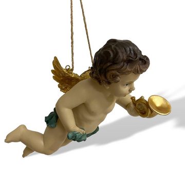 Aubaho Dekofigur Skulptur Engel Putte zum Aufhängen Figur Trompete Kunststein 43cm Anti