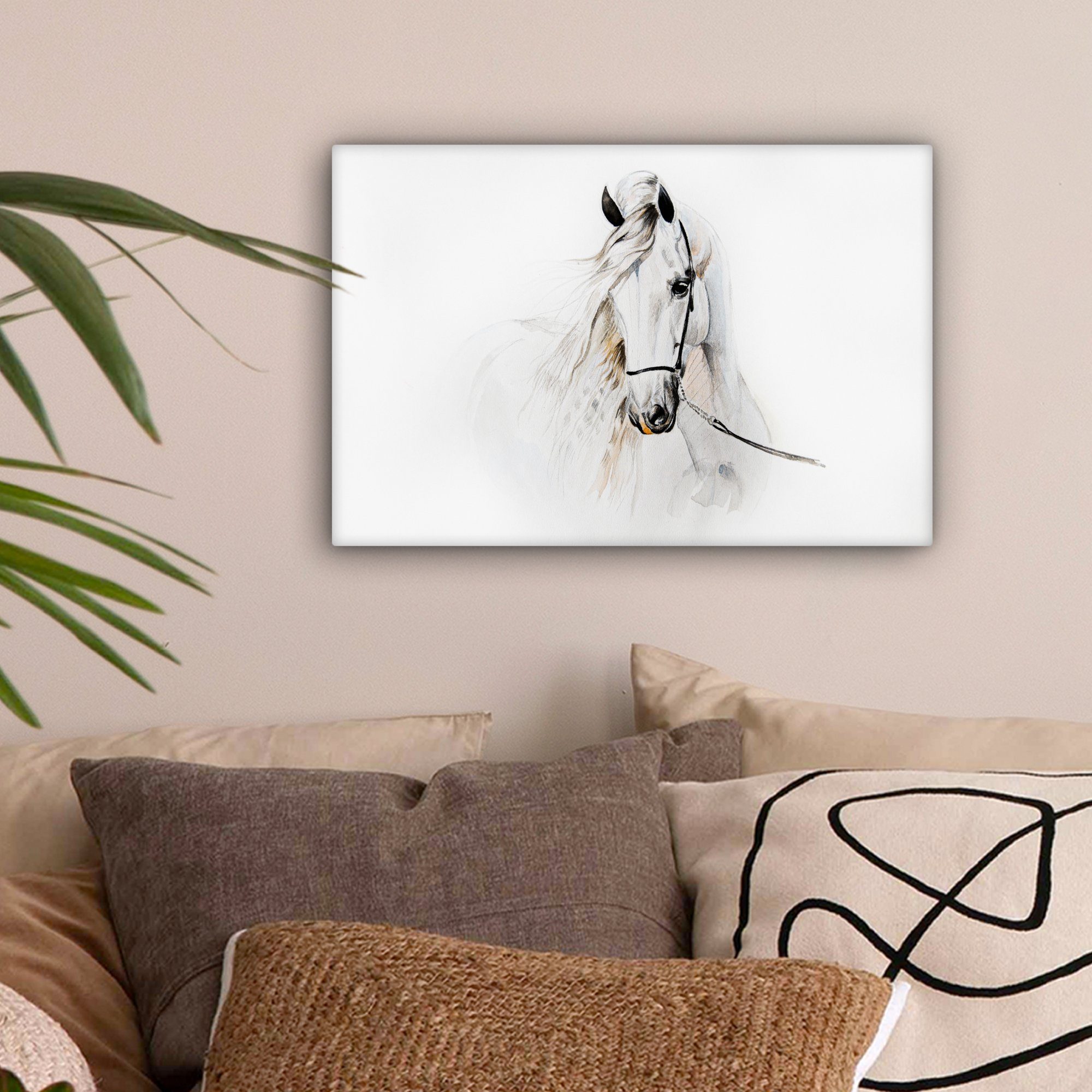 OneMillionCanvasses® Leinwandbild Pferd - Aquarell - Tiere - Weiß, Fotodruc günstig online kaufen