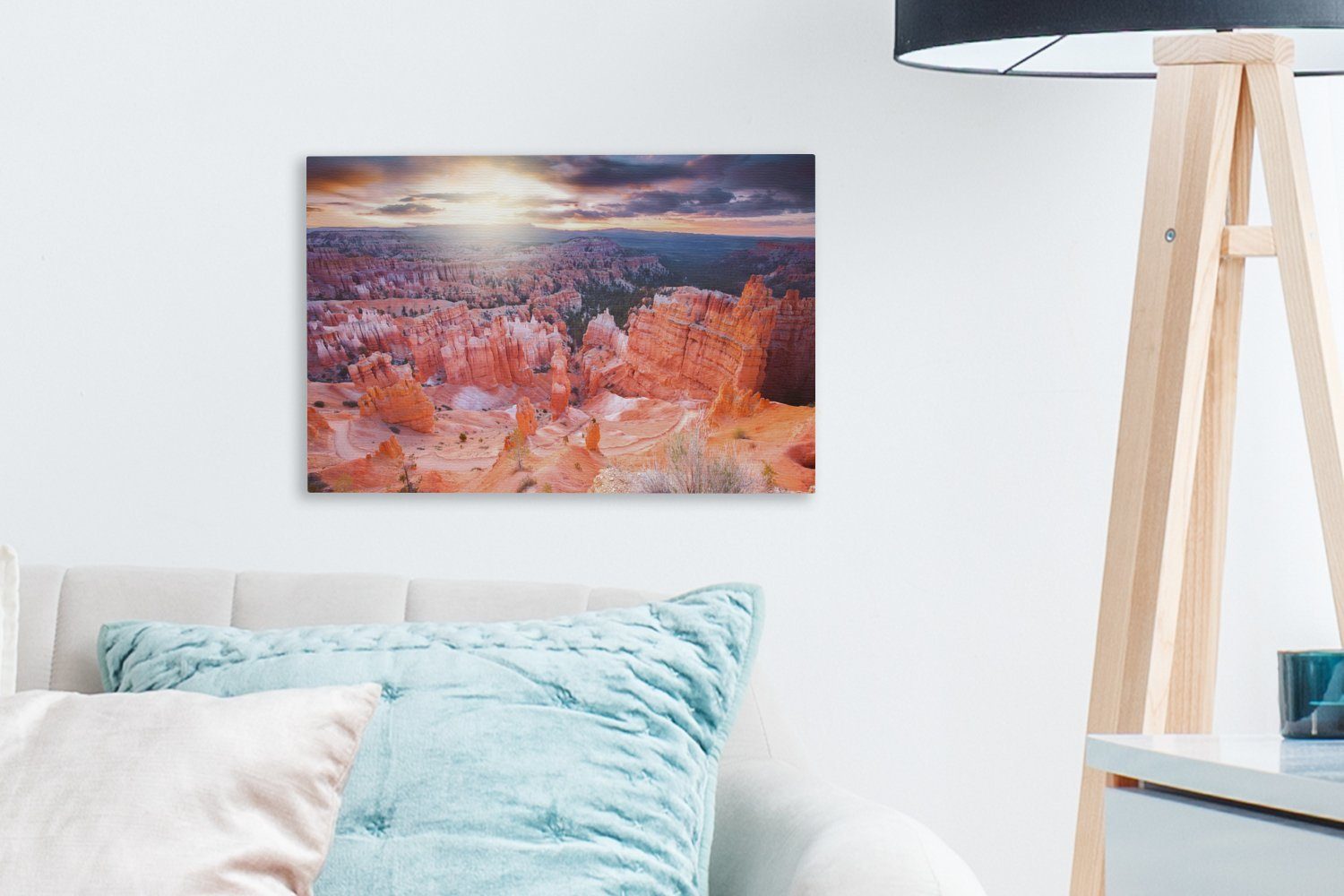 OneMillionCanvasses® Leinwandbild Zeichnung am Himmel 30x20 St), Aufhängefertig, (1 Leinwandbilder, Wandbild Canyon dem cm Wanddeko, National Bryce über Park