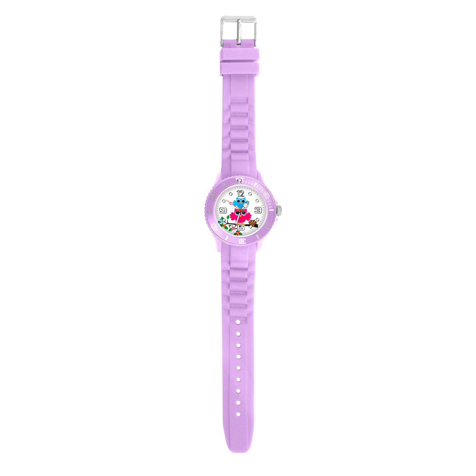 Farbige Eule Analog Uhr Lernuhr Silikonuhr Mädchen Süß Kinder Flieder Bunte Bunt, Sportuhr Armbanduhr Kinderuhr Taffstyle Silikon Eulen Quarzuhr