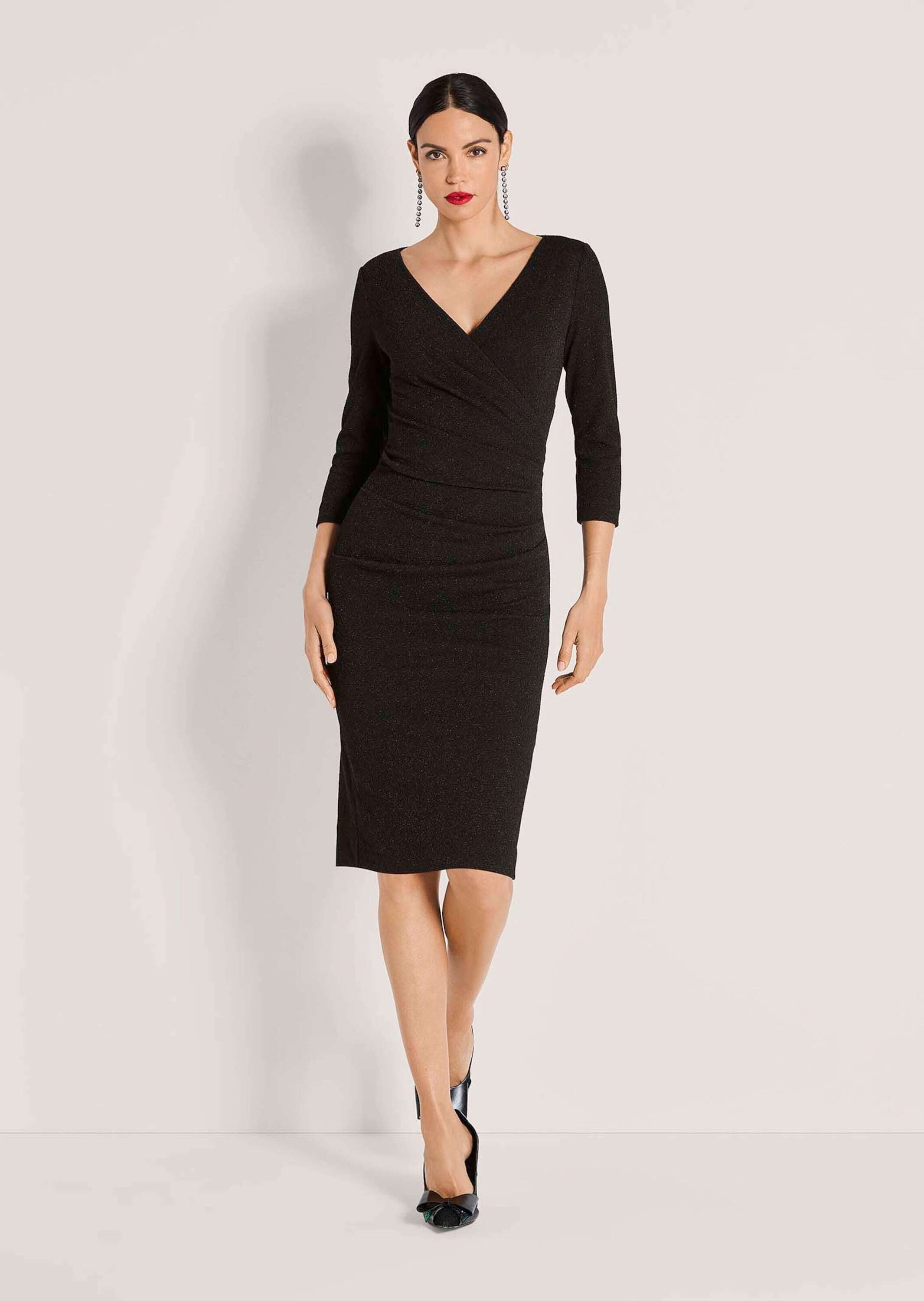 MADELEINE Etuikleid Stretchkleid in Wickeloptik Glanzkleid mit V-Ausschnitt günstig online kaufen