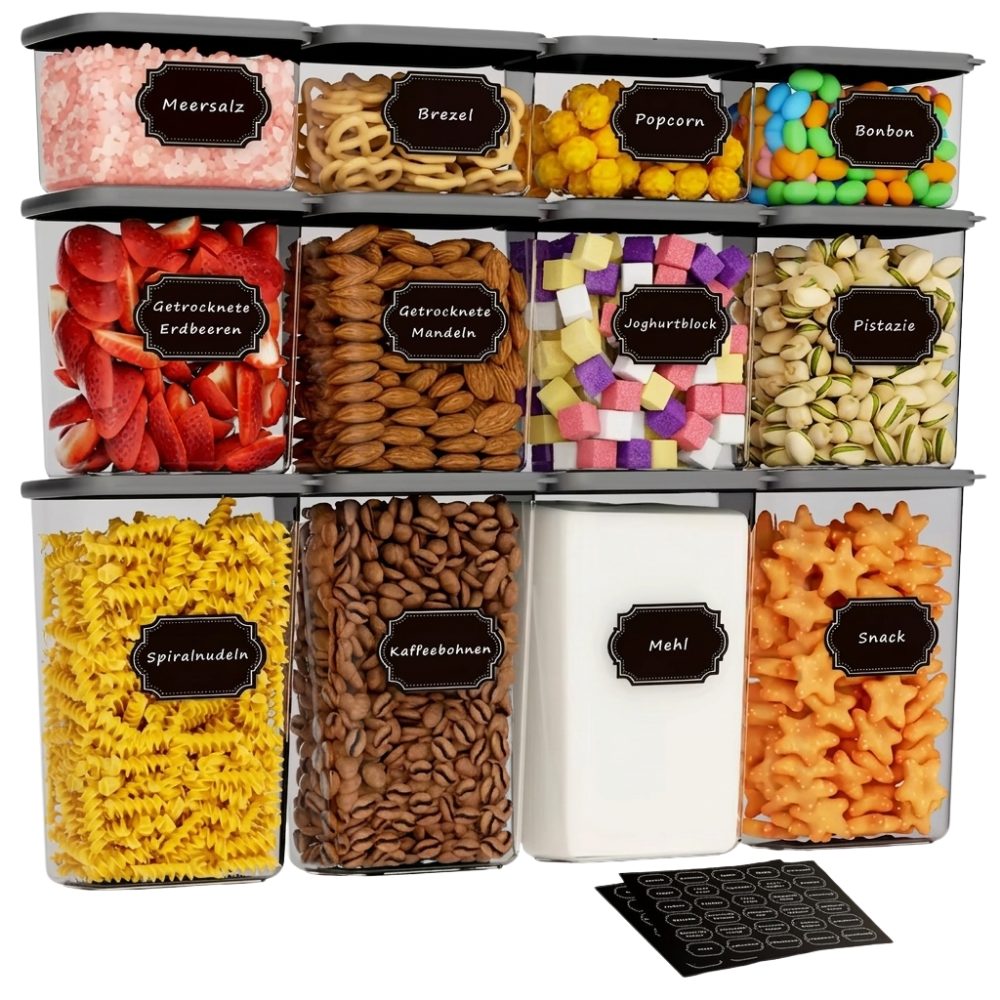 Athlix Vorratsdose Vorratsdosen-Set / Küchenorganisator (12 Dosen + 12 Deckel), (24-tlg), Leicht zu reinigen und mühelos zu handhaben
