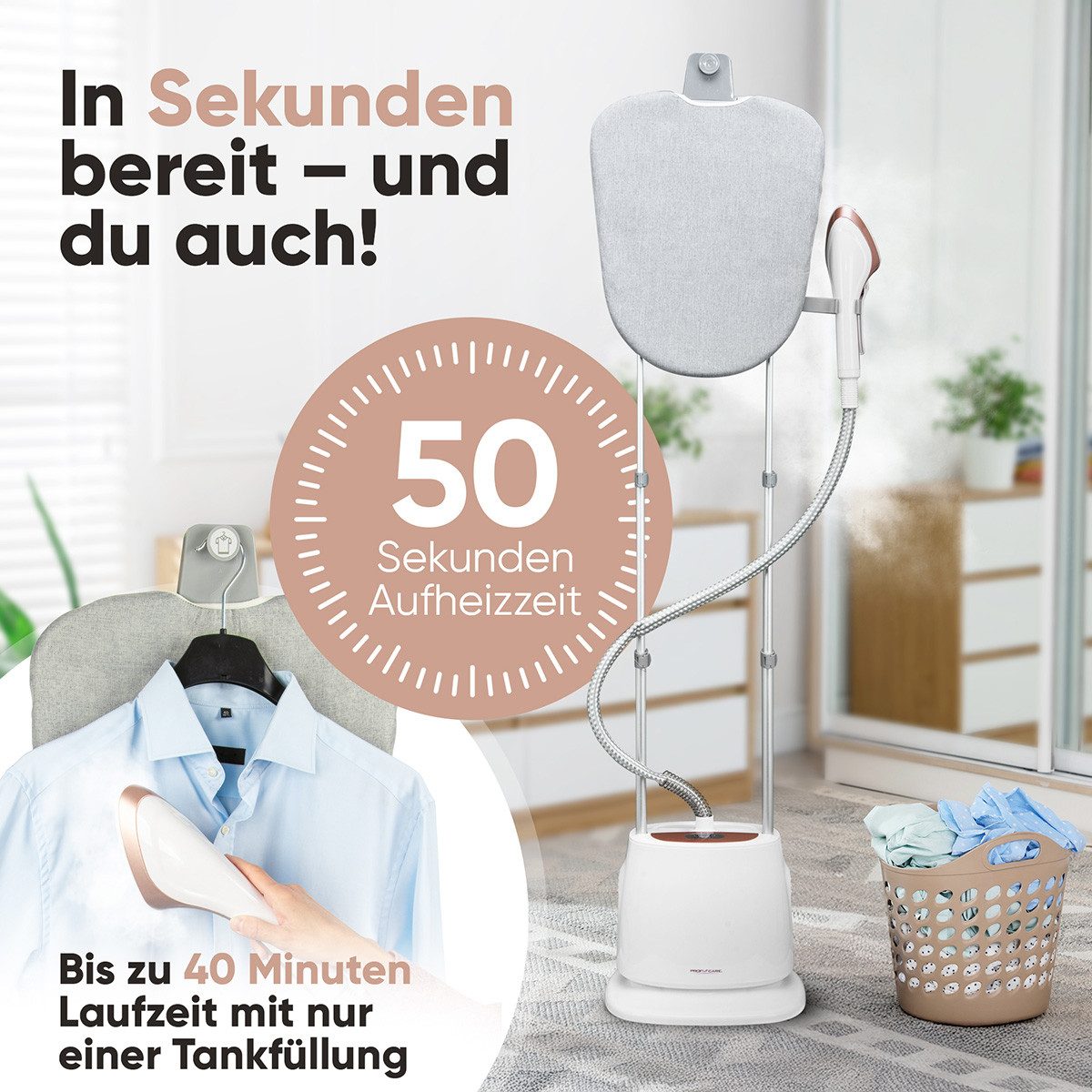 ProfiCare Dampfbügelstation PC-TDC 3128, Stand-Dampfglätter, bis zu 40 min. bügeln