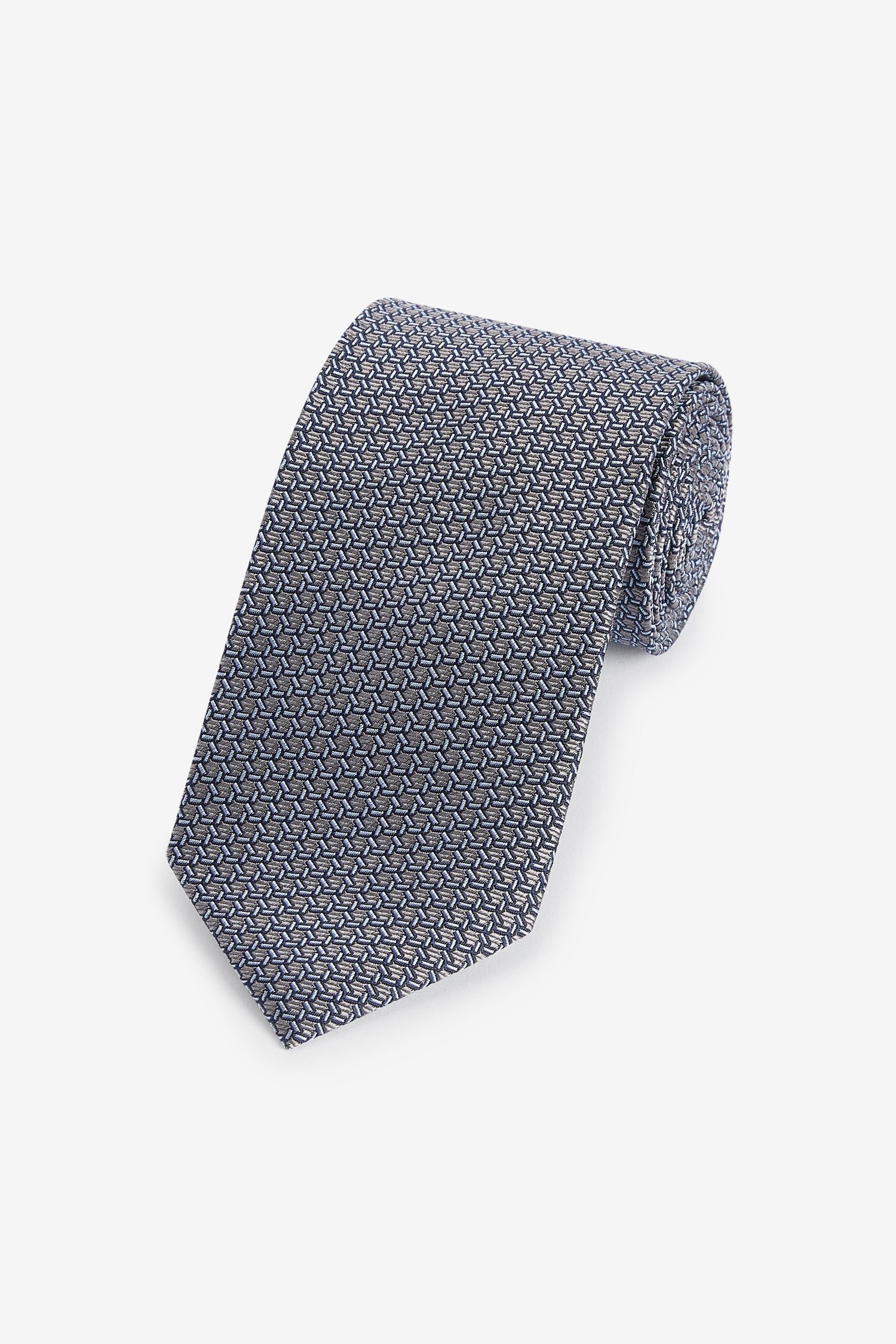 Next Krawatte Seidenkrawatte mit geometrischem Muster (1-St) Charcoal Grey