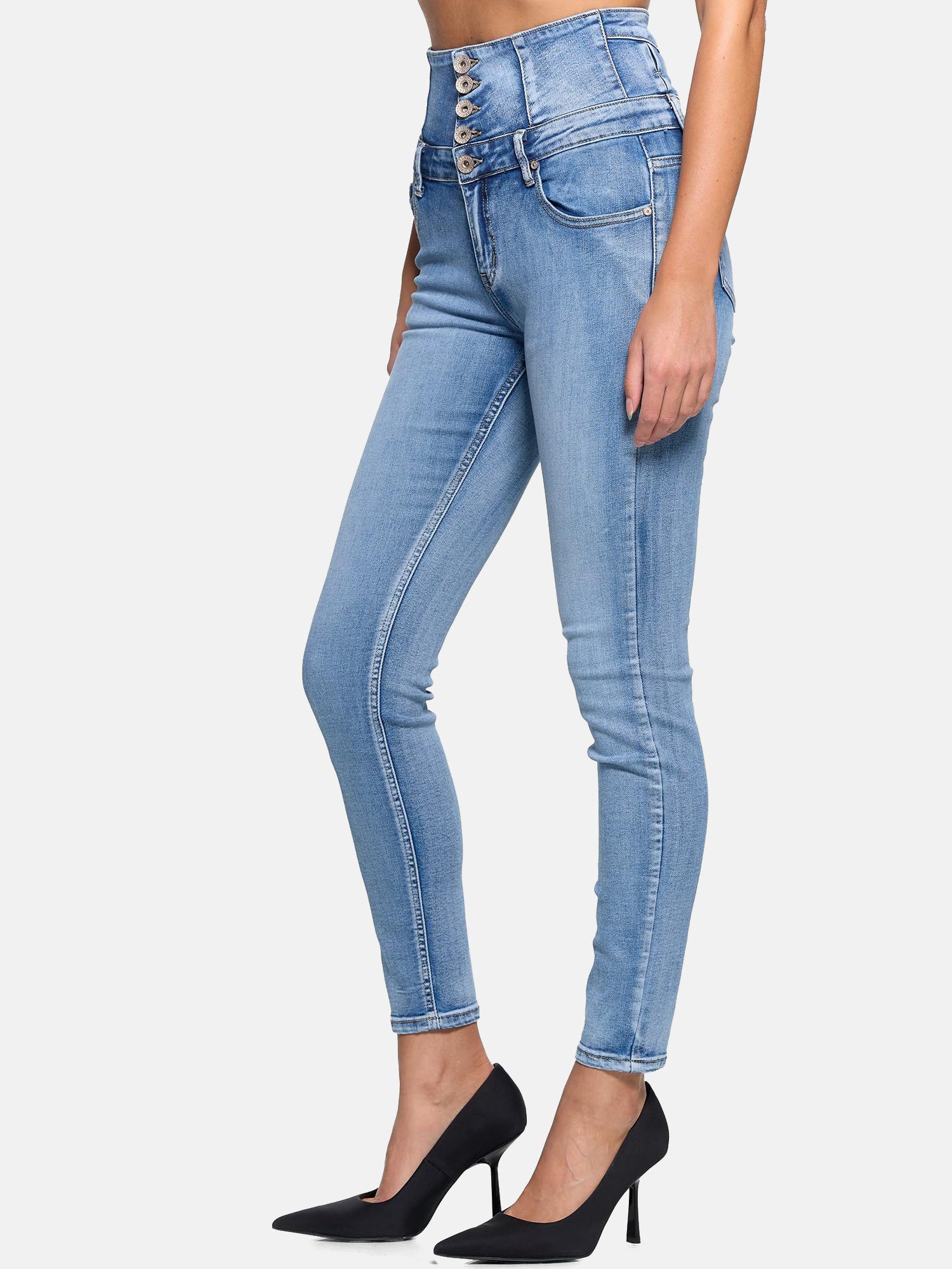 Elara Slim-fit-Jeans High Waist Skinny Jeans Damen mit Push Up Effekt & Knopfleiste