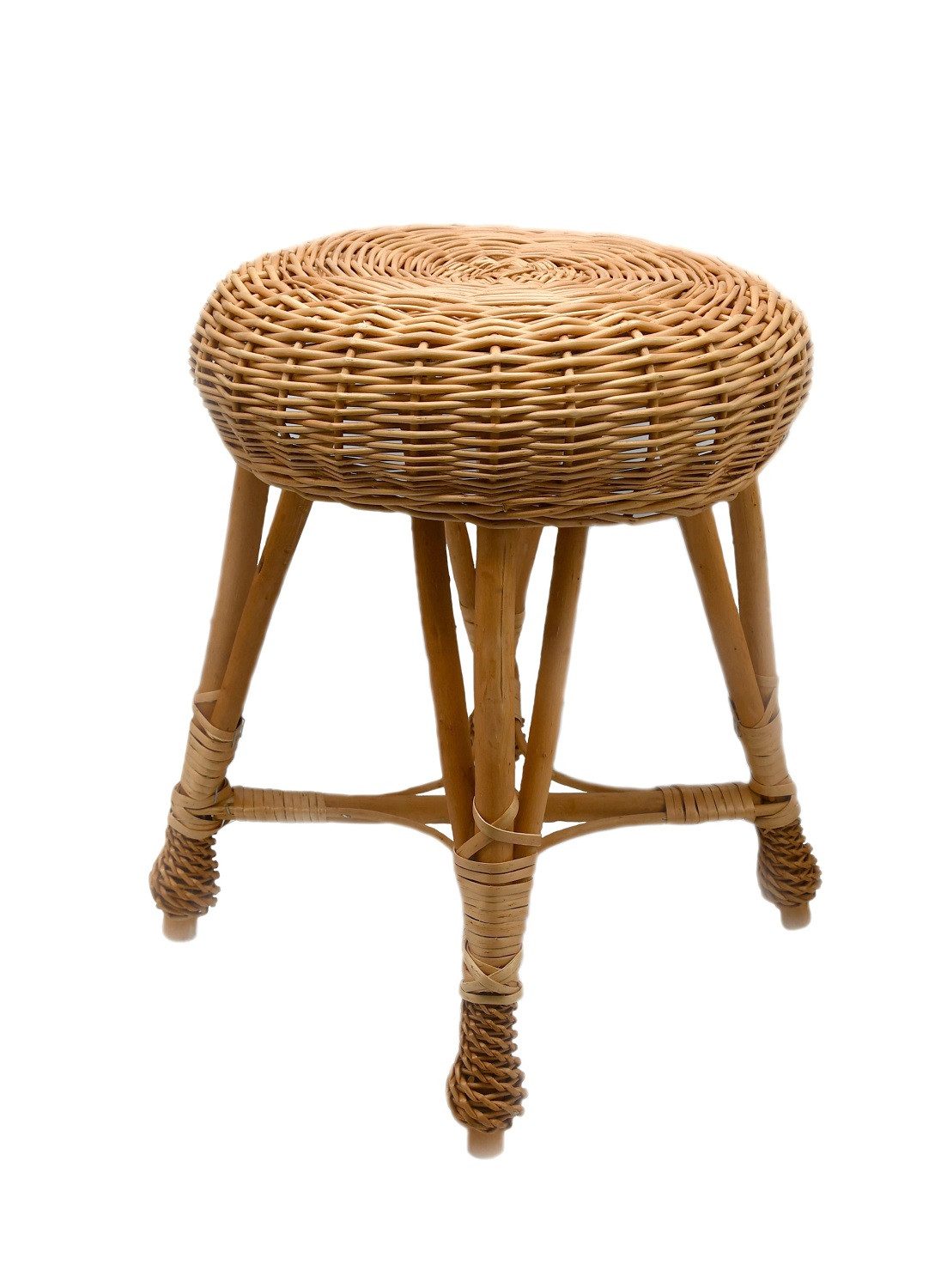 MyBer® Hocker Weidenhocker runder Hocker Holzhocker braun K7-105 (Tritthocker Sitzhocker, 1 St., Weidenhocker mit Holzgestell handgefertigt), Höhe: 43 cm, Durchmesser: 34cm, Breite unten: 30x30 cm