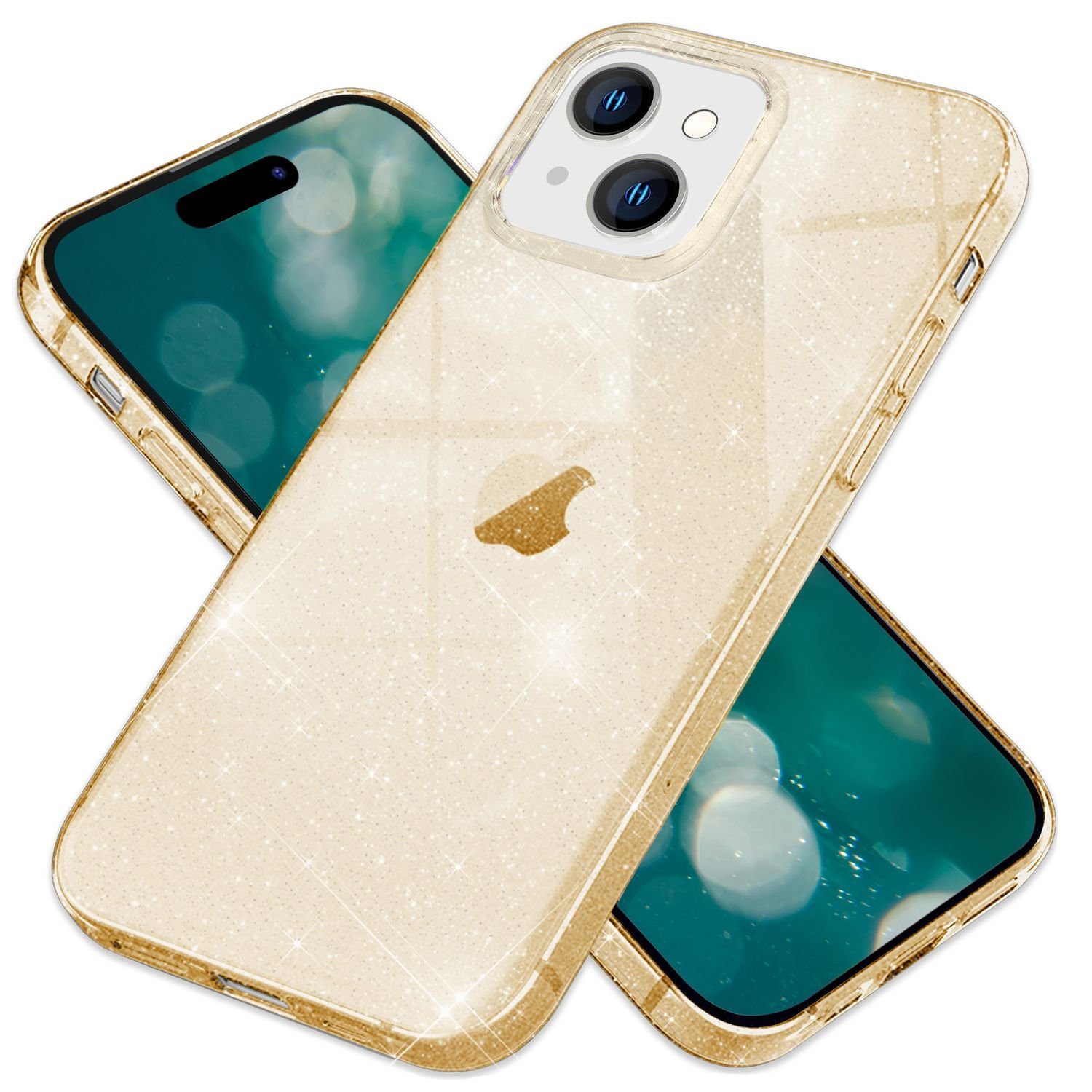 Nalia Smartphone-Hülle Apple iPhone 15 15,5 cm (6,1 Zoll), Klare Glitzer Hülle / Silikon Transparent / Glitter Cover / Bling Case